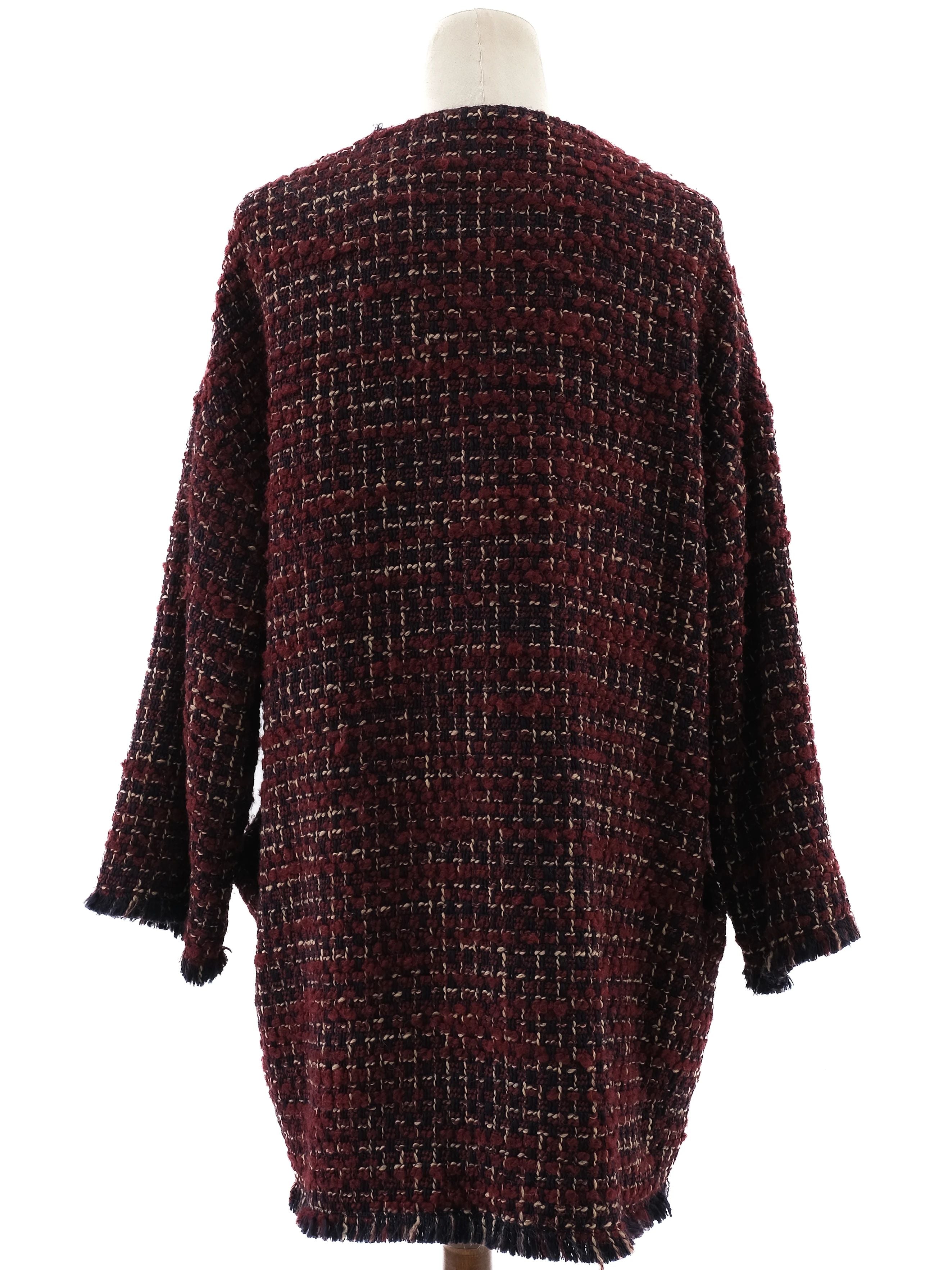 Excellent Gerard Darel Wool Coat XL Burgundy Black White Tweed