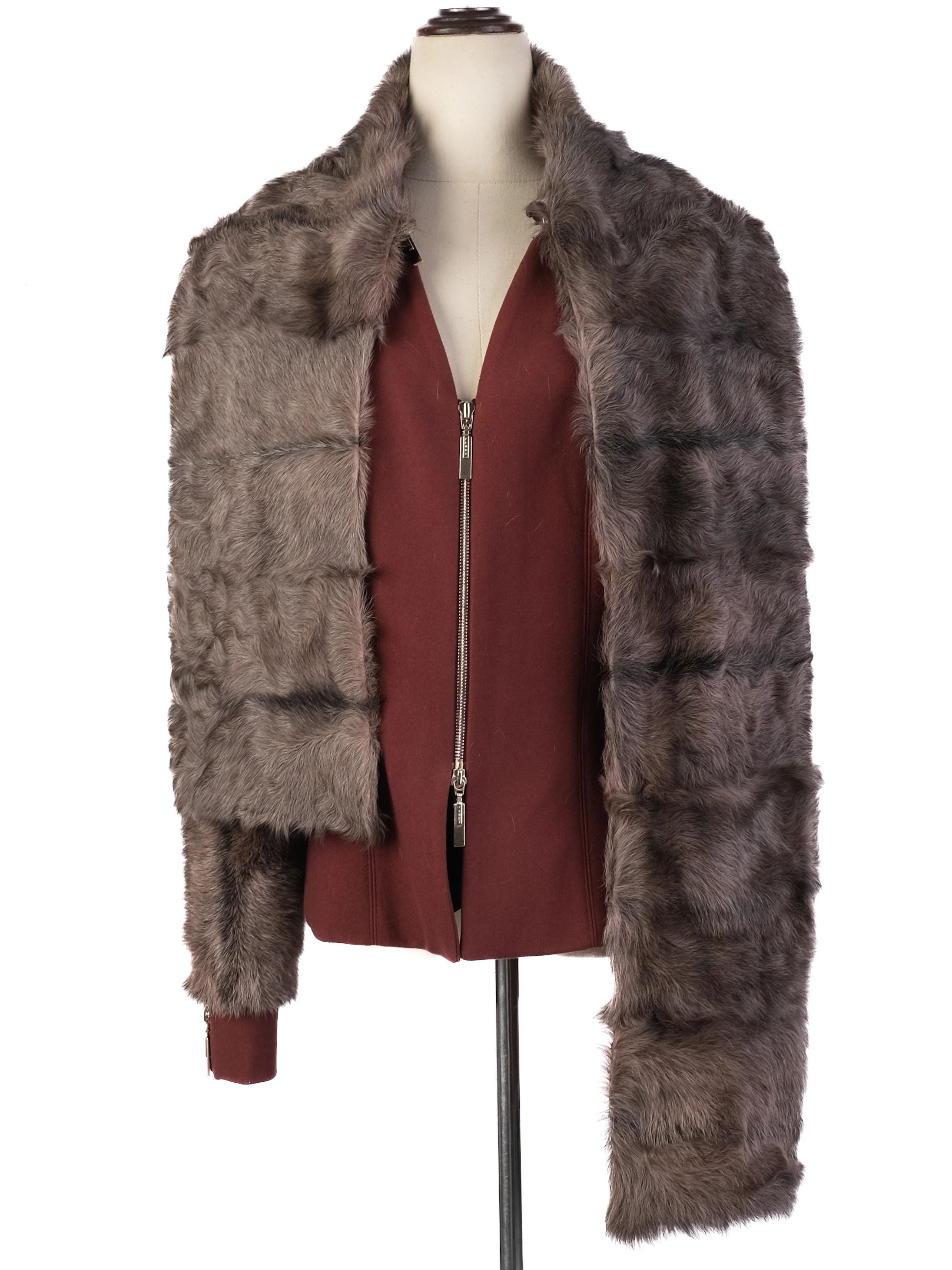 Excellent Fendi Red Wool Jacket XS with Fur Trim