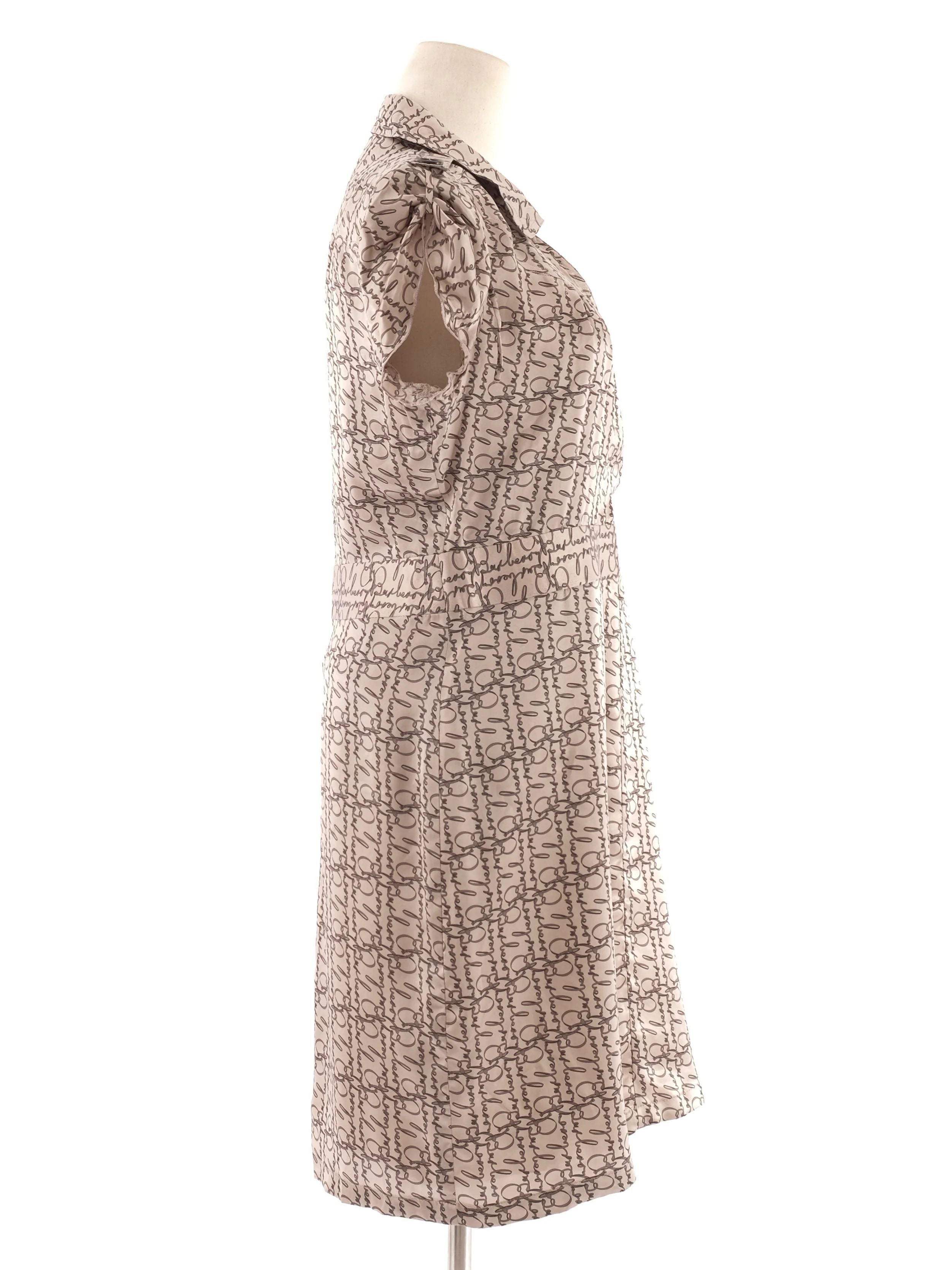 Excellent Burberry Gray Silk Dress Size XL with Decorative Pattern