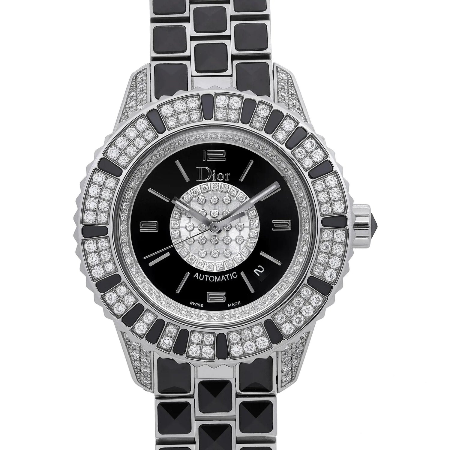 Dior Christal 33mm Steel Ceramic Diamond Black Dial Automatic Watch CD113513M001