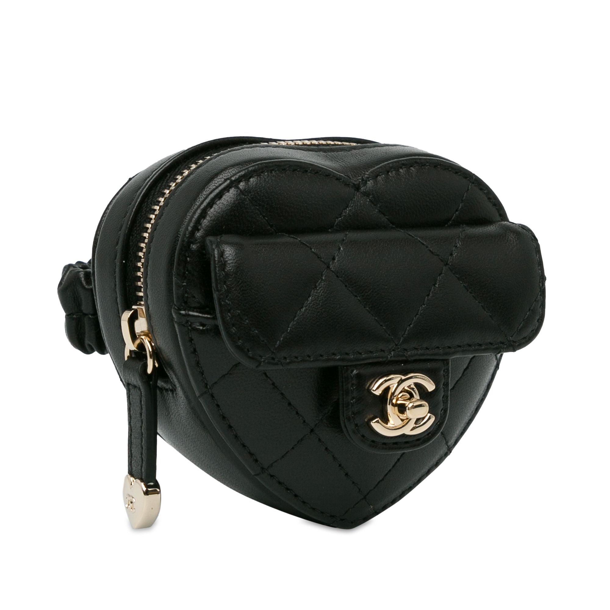 Chanel Lambskin CC In Love Heart Zipped Arm Coin Purse Black