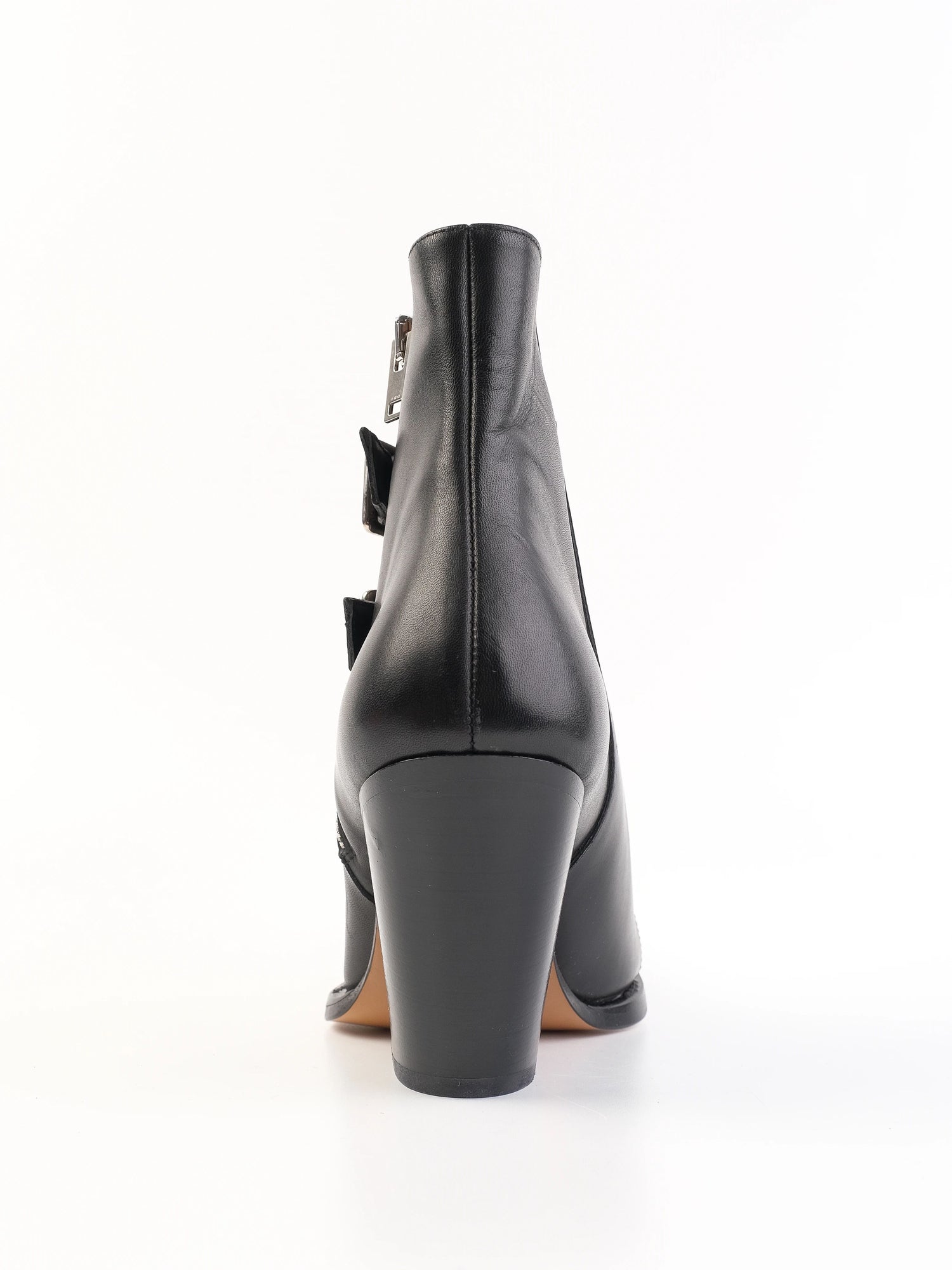 Excellent Iro Black Leather Ankle Boots with Side Zipper, Size 39