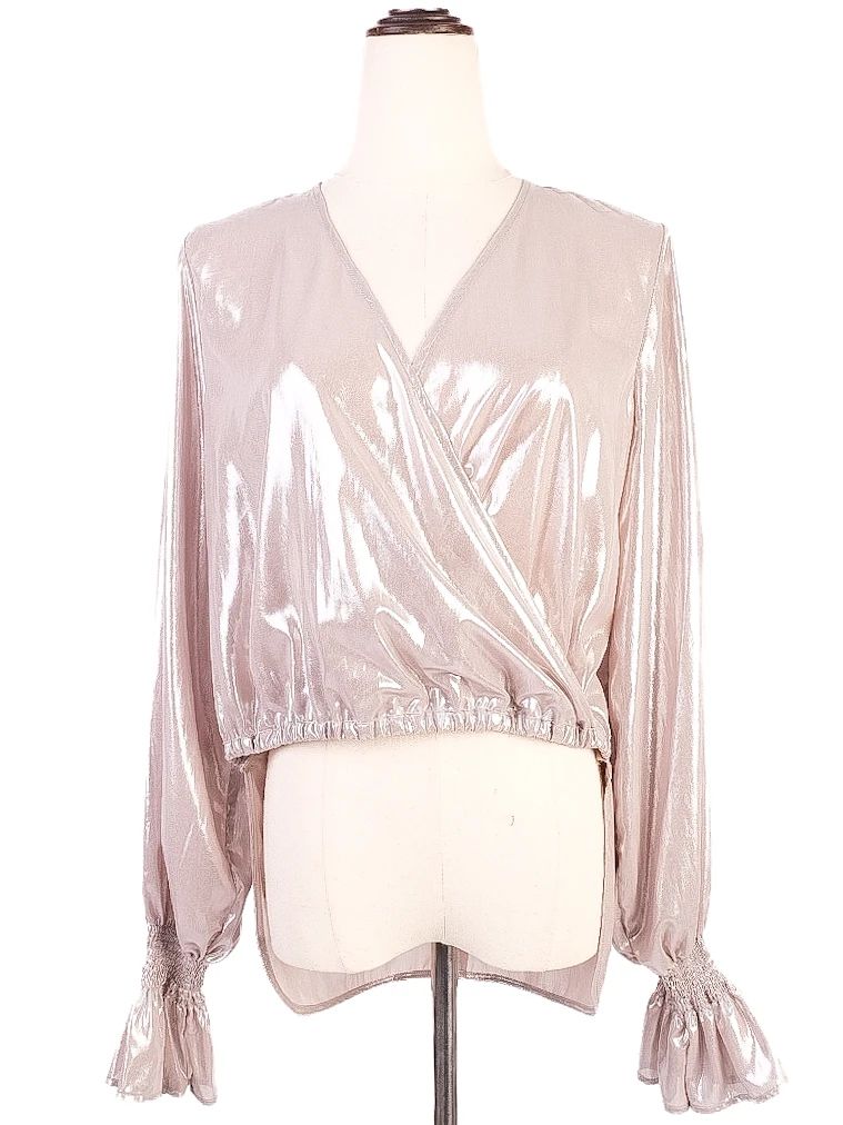 NEW Pinko Gray Long-Sleeved Polyester Top Size M Made in Italy