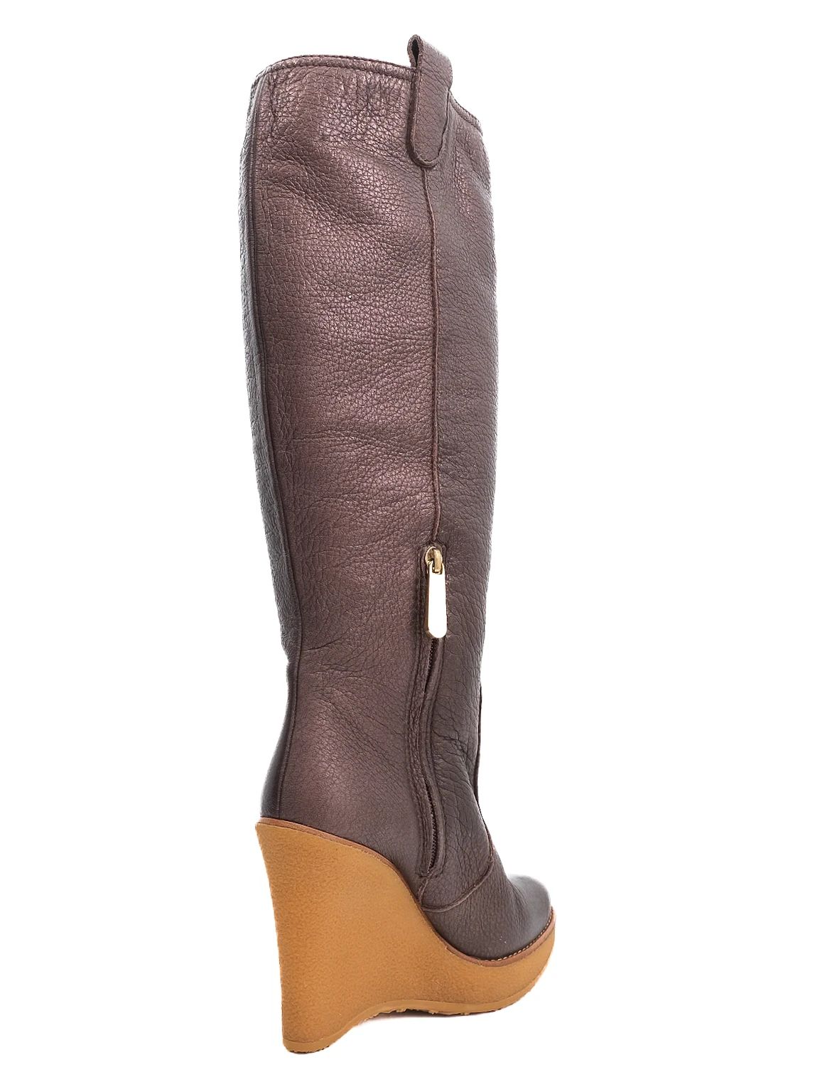Bally Orange Leather Knee-High Boots Size 37 with Wedge Heel