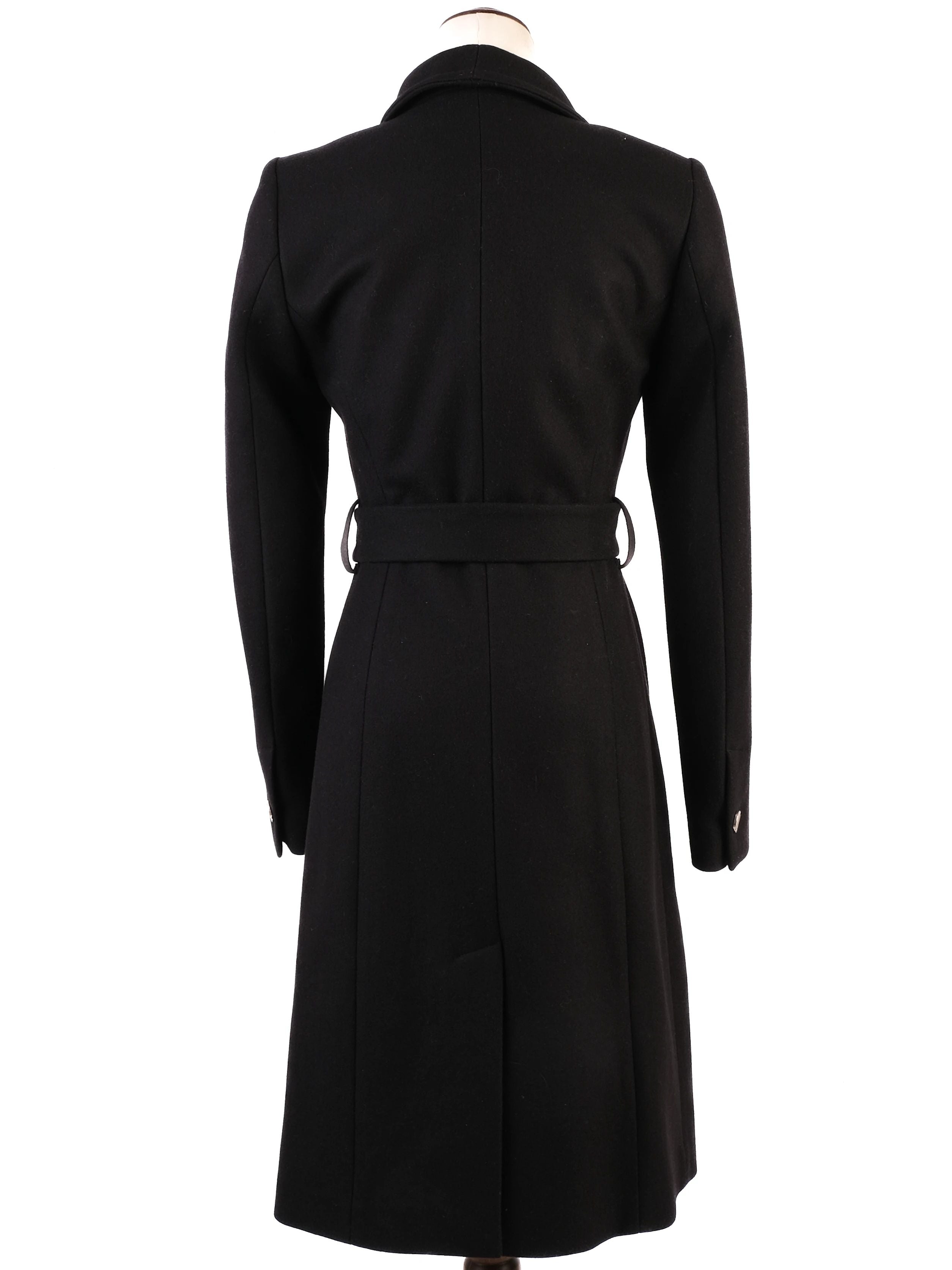 NEW Ted Baker Black Wool Coat XS with Lapel and Waist Tie