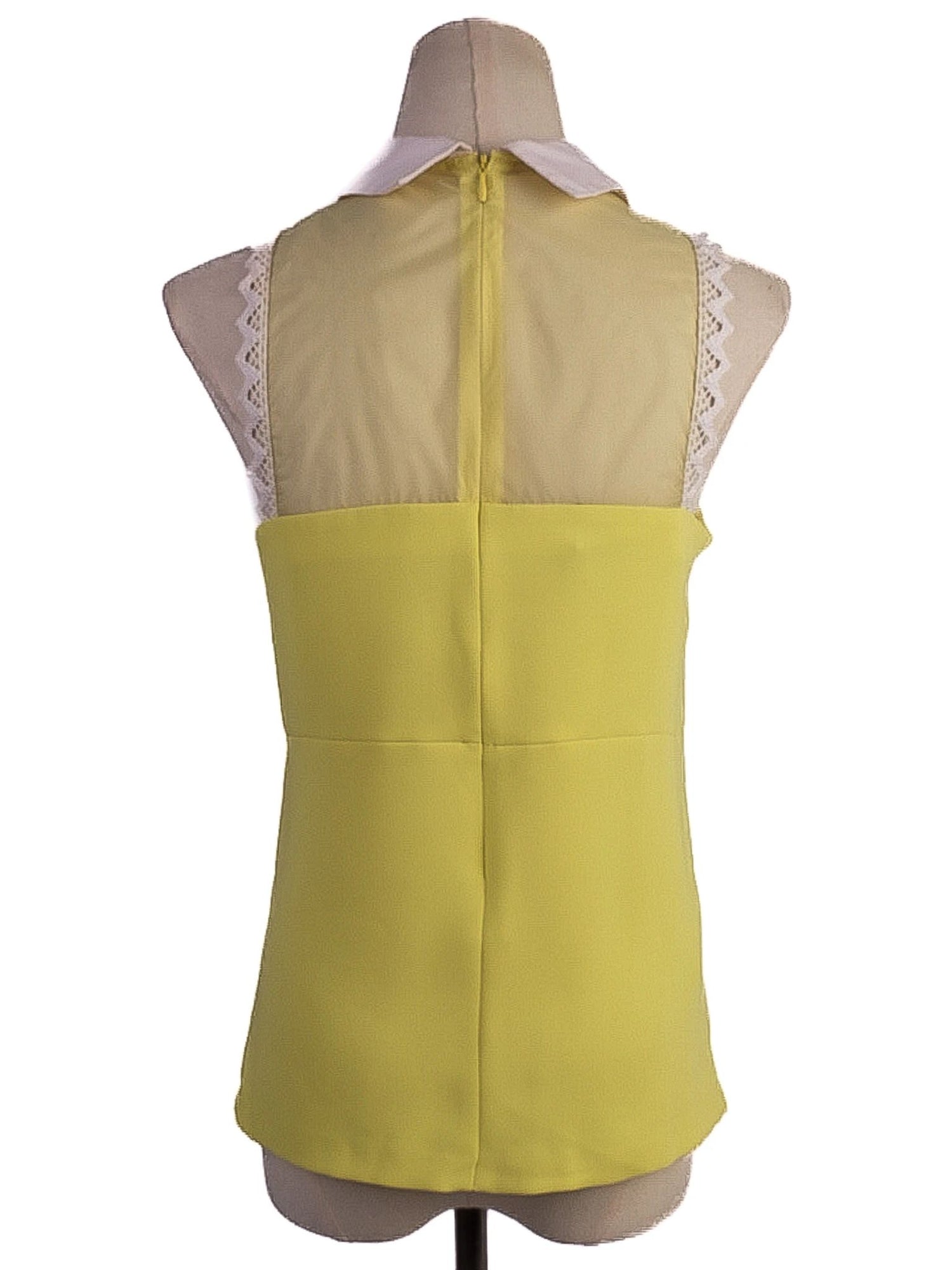 Excellent Pinko Yellow Cotton Blouse M with Lace and White Collar