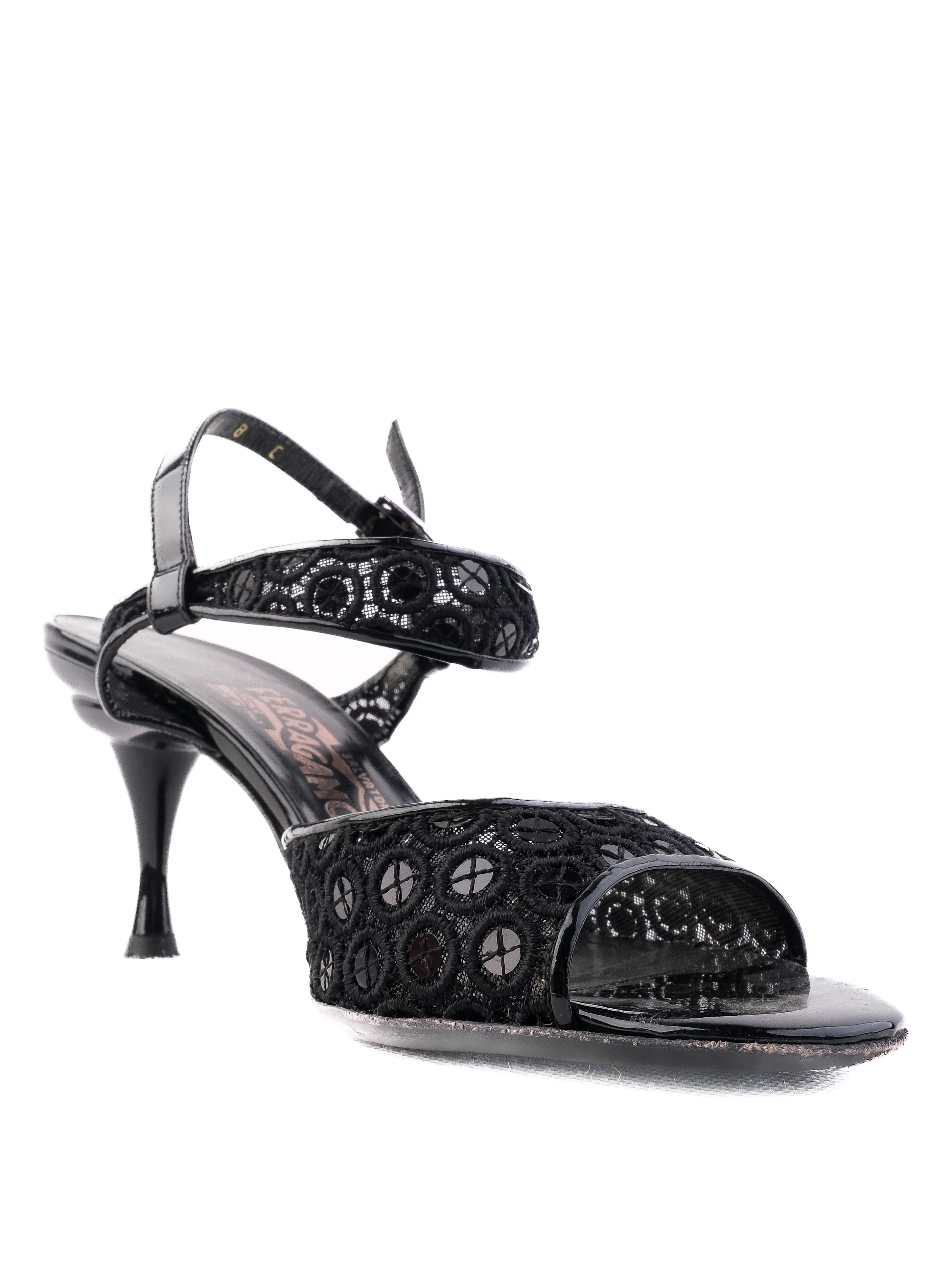 Excellent Salvatore Ferragamo Black High-Heeled Sandals Size 38