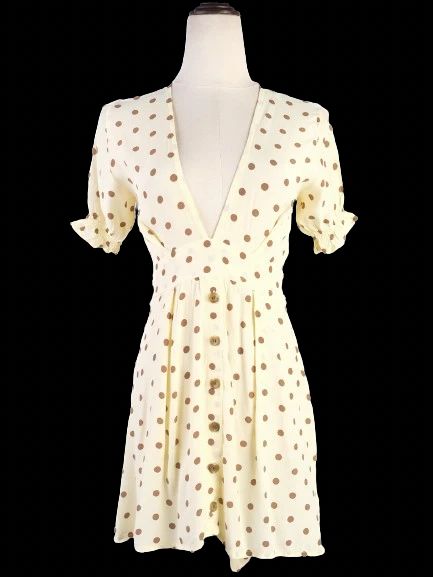 Excellent Faithfull The Brand Yellow V-Neck Polka Dot Dress