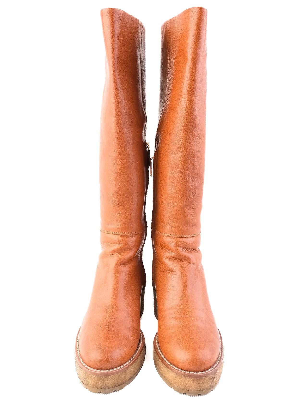 Excellent Ballin Orange Leather Tall Boots Size 37 with Zipper