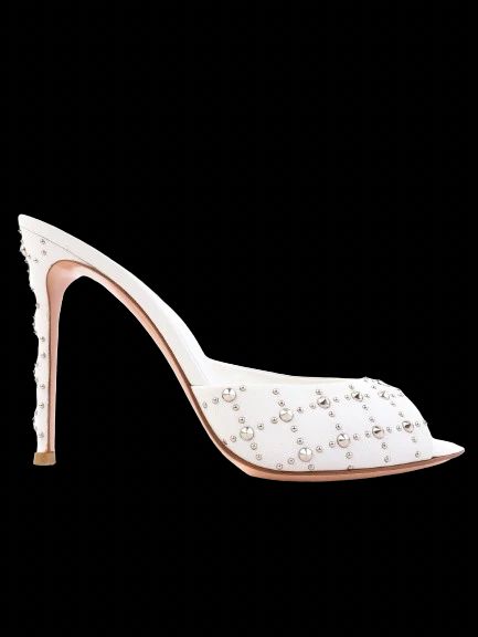 NEW Gianvito Rossi White Leather Stiletto Mules with Metallic Studs Size 38.5