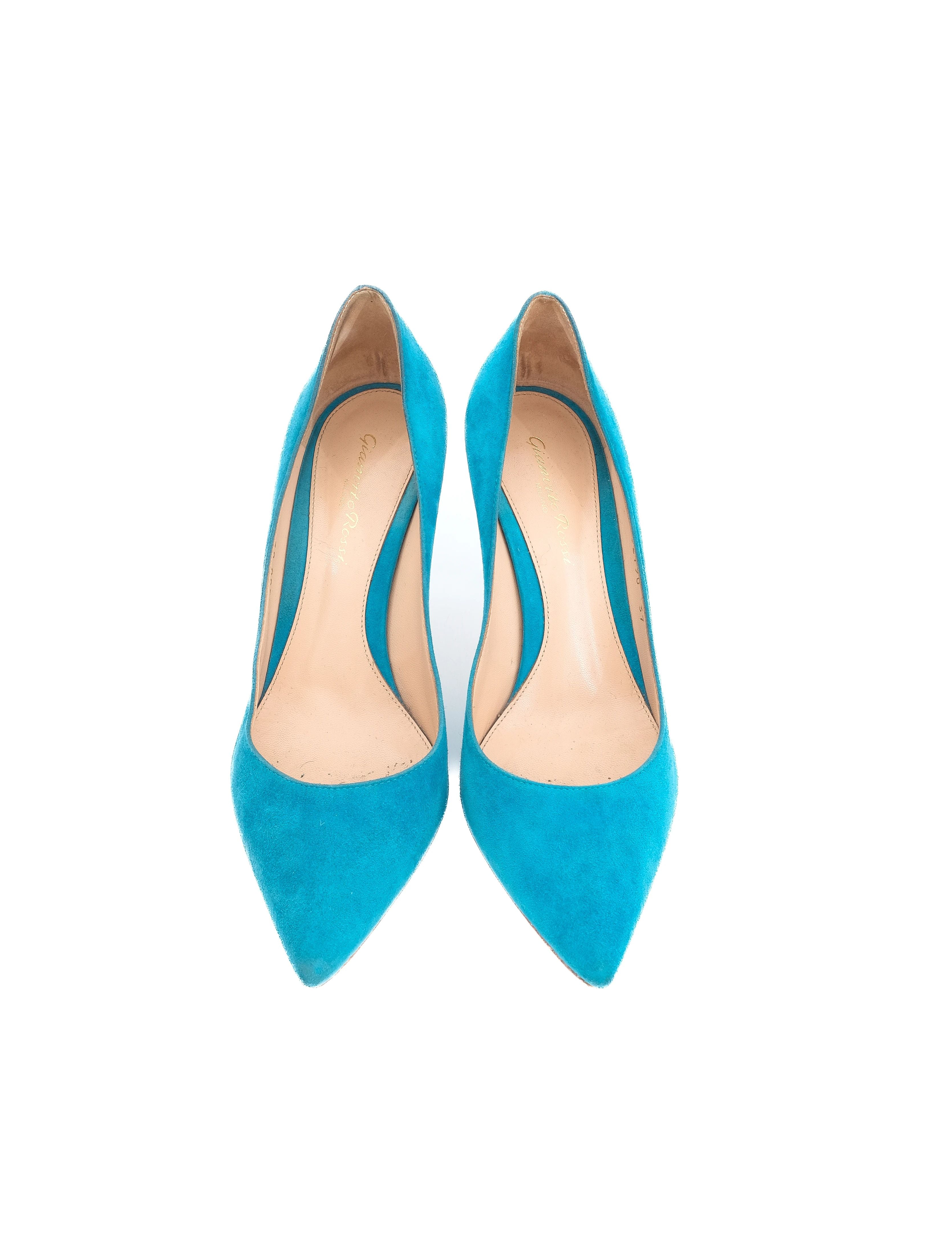 Excellent Gianvito Rossi Blue Suede Heels Size 37