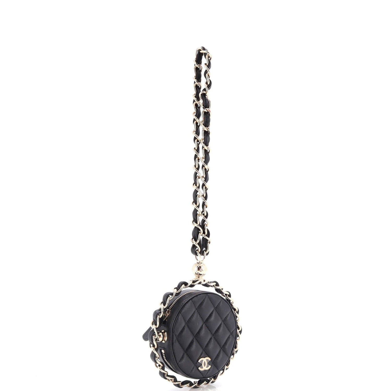 Chanel Frame Chain Around Round Clutch With Chain Quilted Lambskin Mini