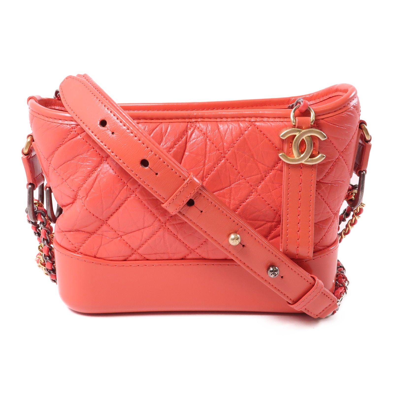 Chanel Goatskin Quilted Small Gabrielle Hobo Orange Pink