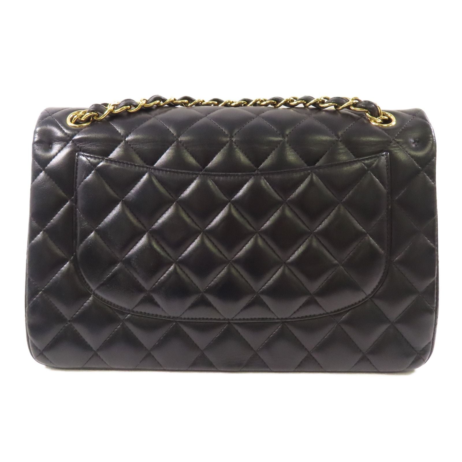 Chanel Black Sheepskin Leather Large Classic Golden Cross Shoulder Back Bag Lambskin (sheep Leather)