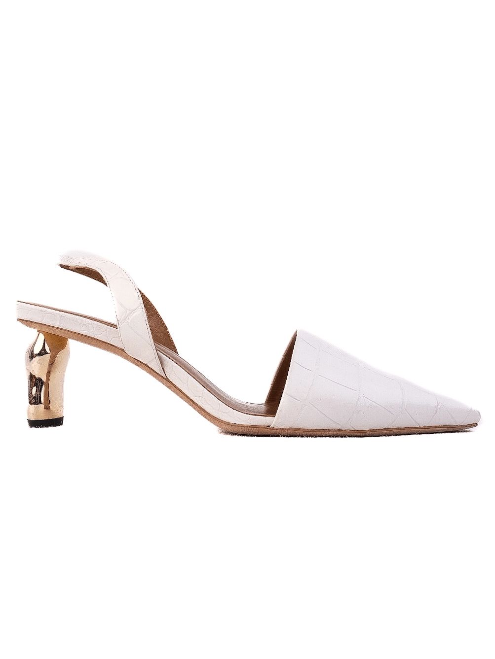 Excellent White Leather High-Heeled Shoes Size 41 with Gold Heel