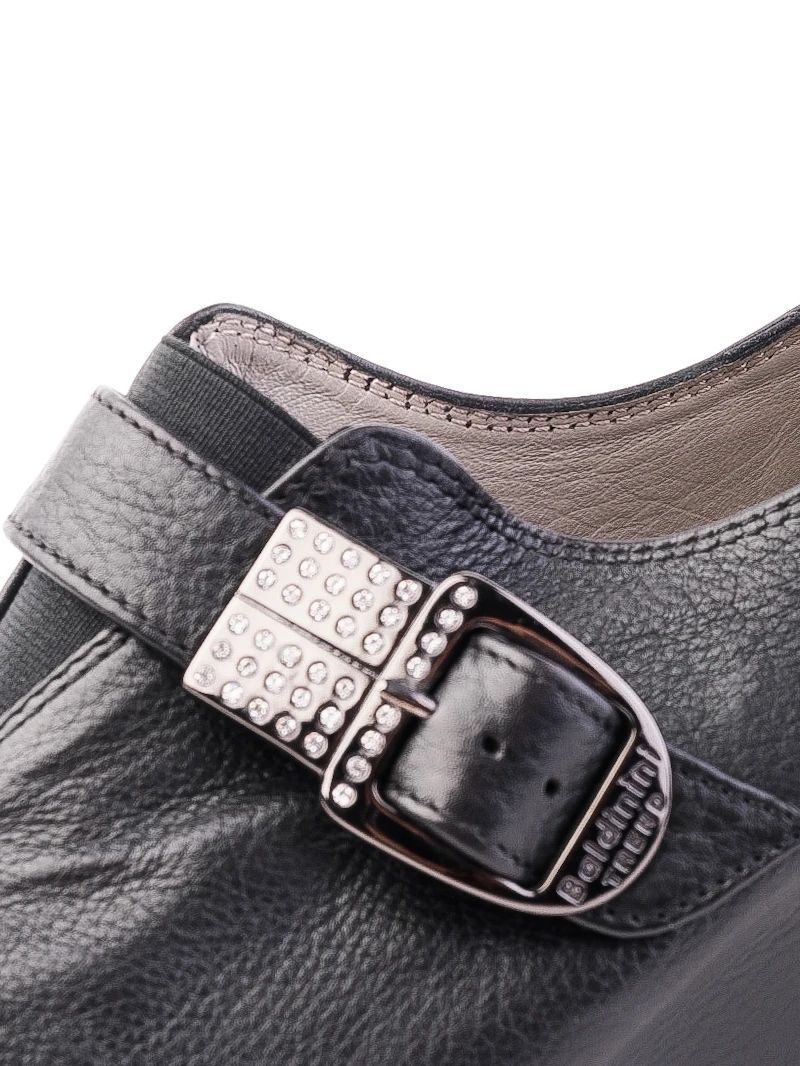 Perfect Baldinini Black Leather Wedge Shoes Size 36.5 with Buckle