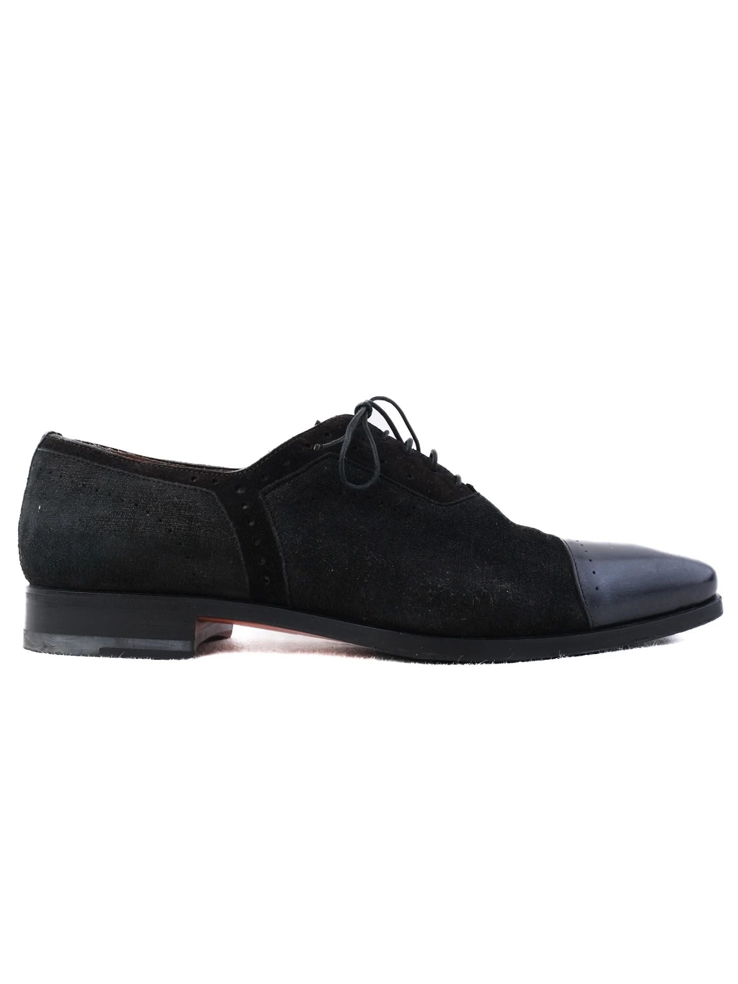 Excellent Santoni Black Leather Dress Shoes Size 41 Cap Toe