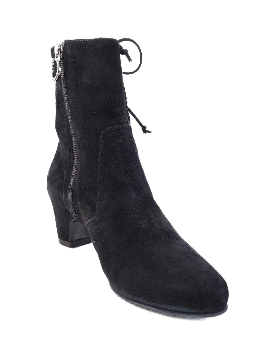 Perfect Pakerson Black Leather Ankle Boot with Lace Detail Size 36