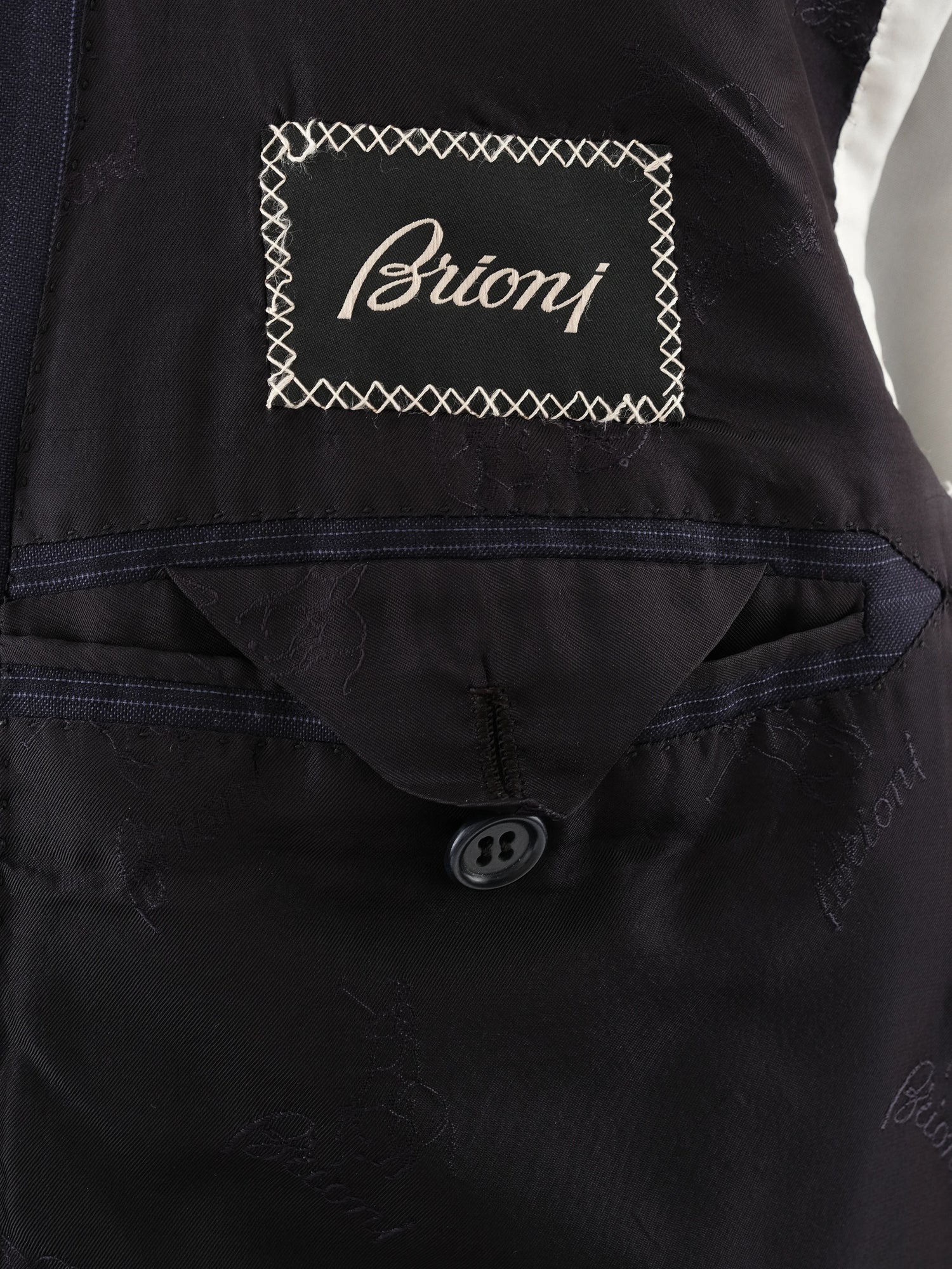 BRIONI Excellent Blue Cupro Suit Jacket Size XL Dark Pinstripe