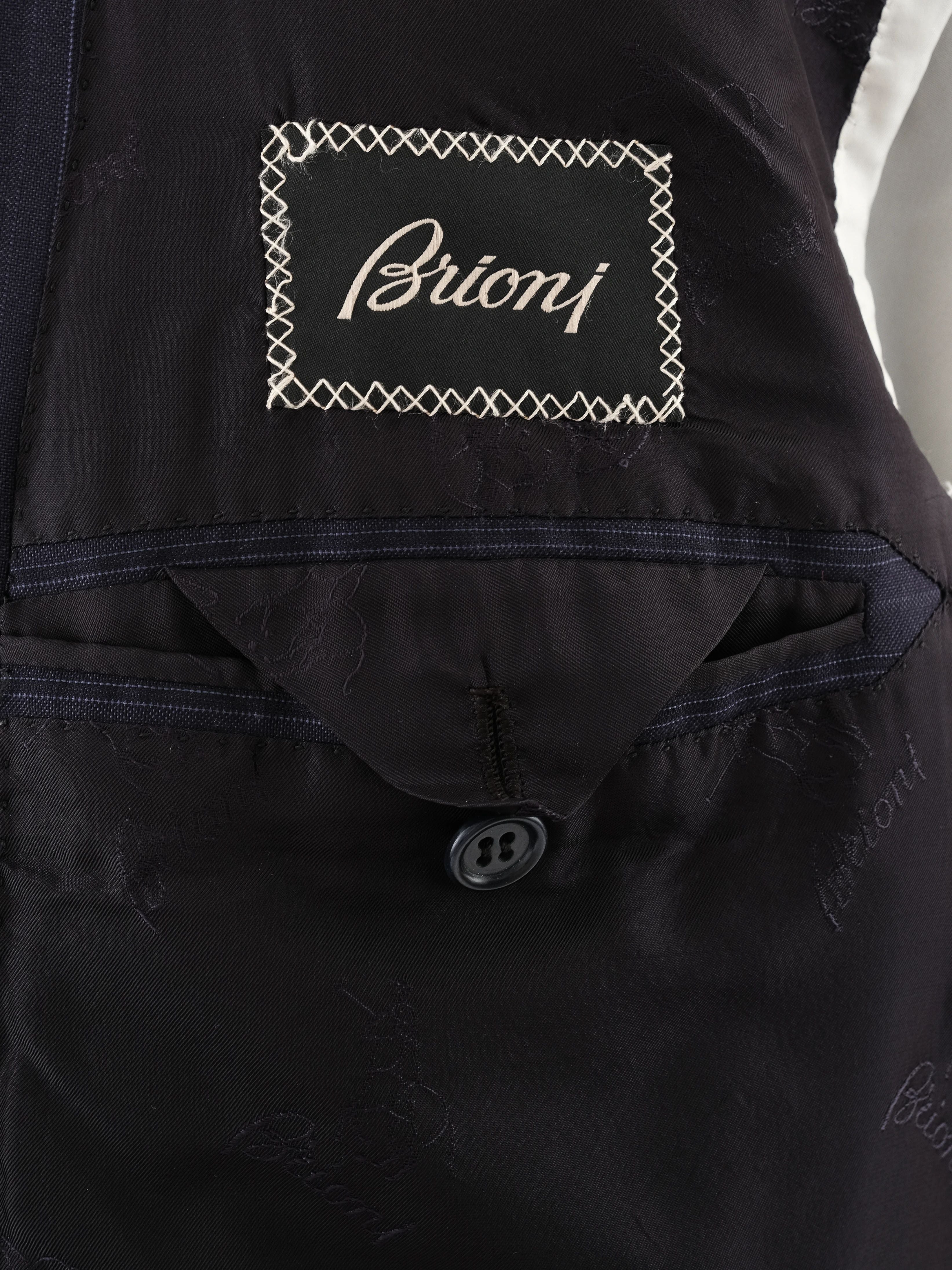 BRIONI Excellent Blue Cupro Suit Jacket Size XL Dark Pinstripe