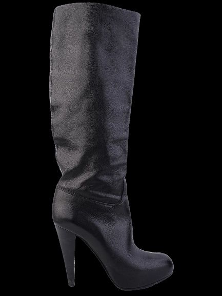 Excellent Bally Black Leather Knee-High Stiletto Heeled Boots Size 37.5