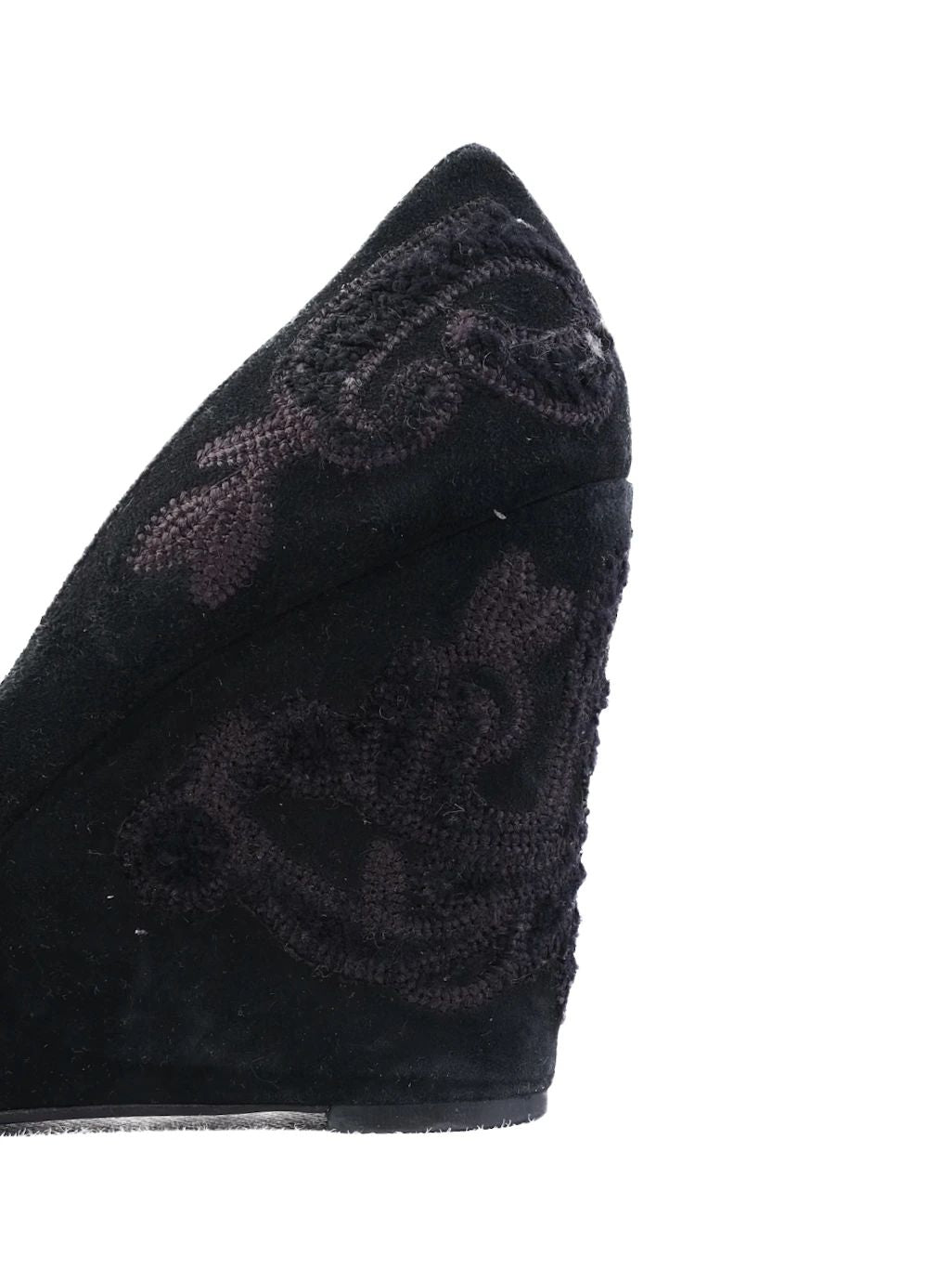 Excellent Oscar de la Renta Black Leather Wedge Heel Shoes Size 38
