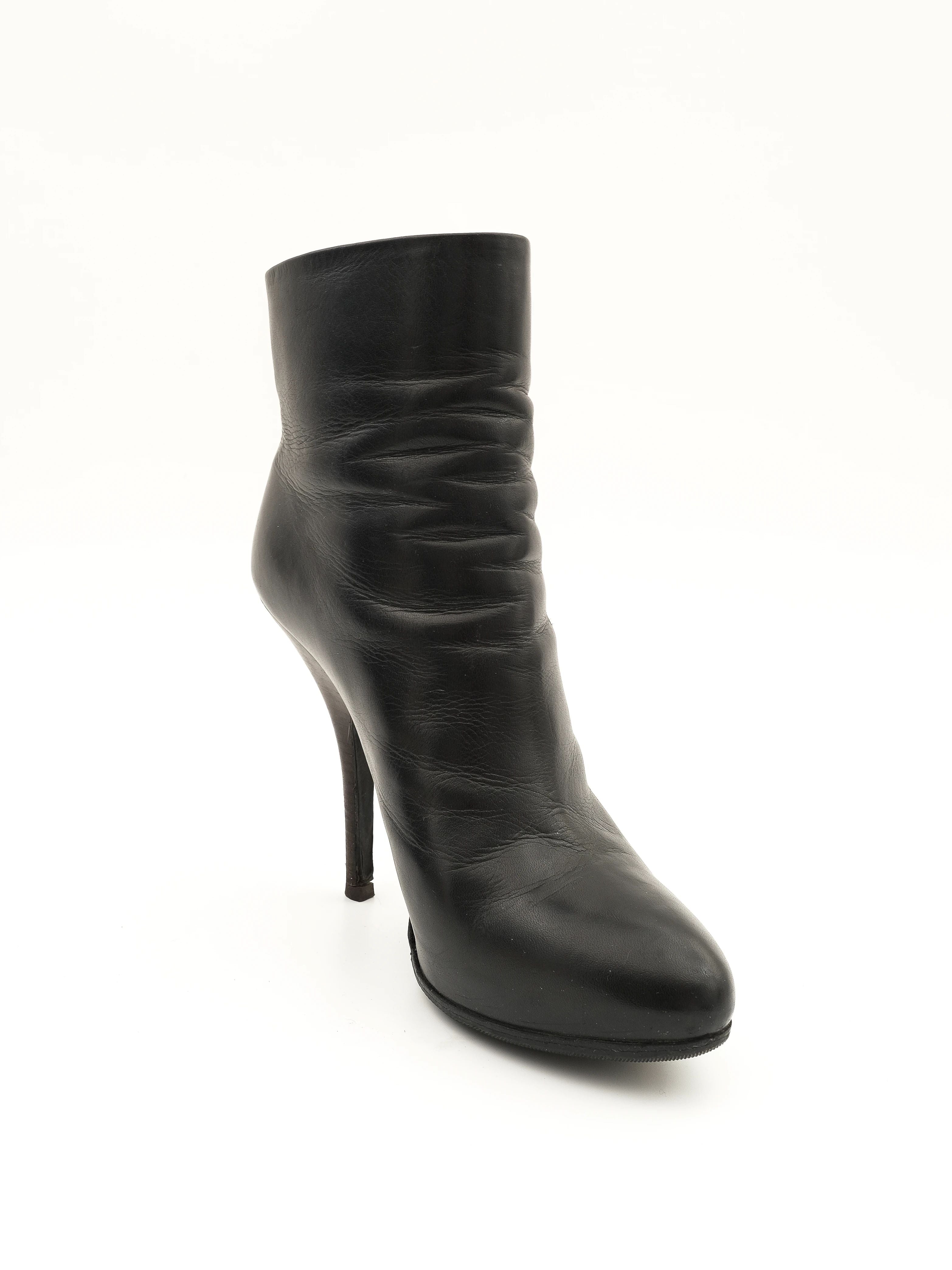 Excellent Lanvin Black Leather High-Heeled Ankle Boots Size 37.5