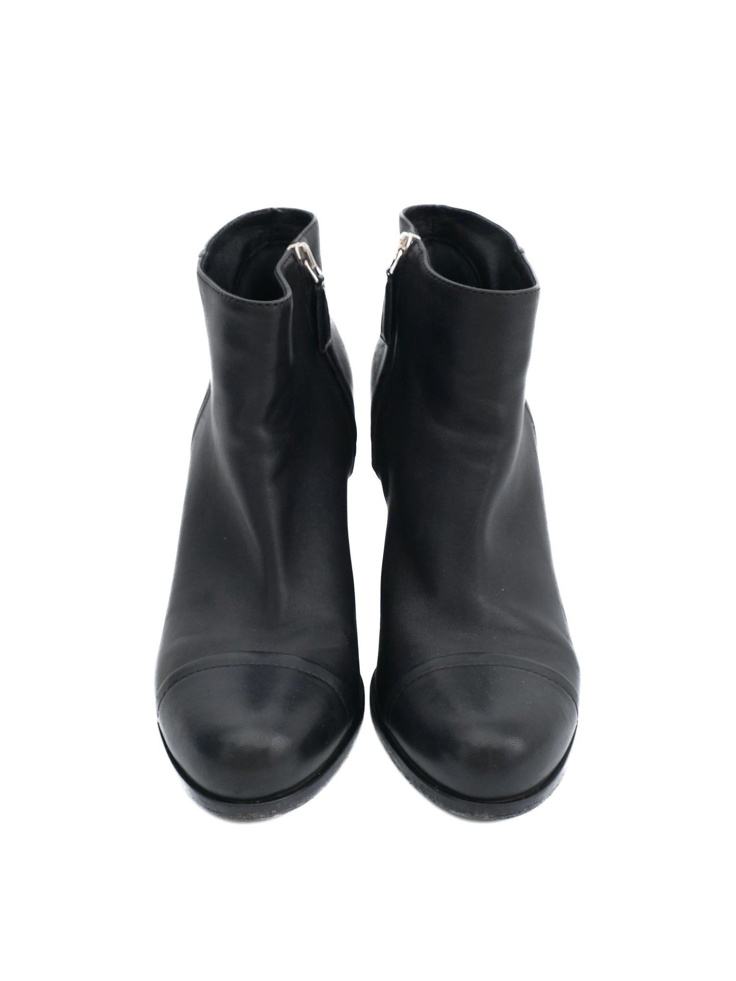 Excellent Prada Black Leather Ankle Boots Size 36.5 with Block Heel