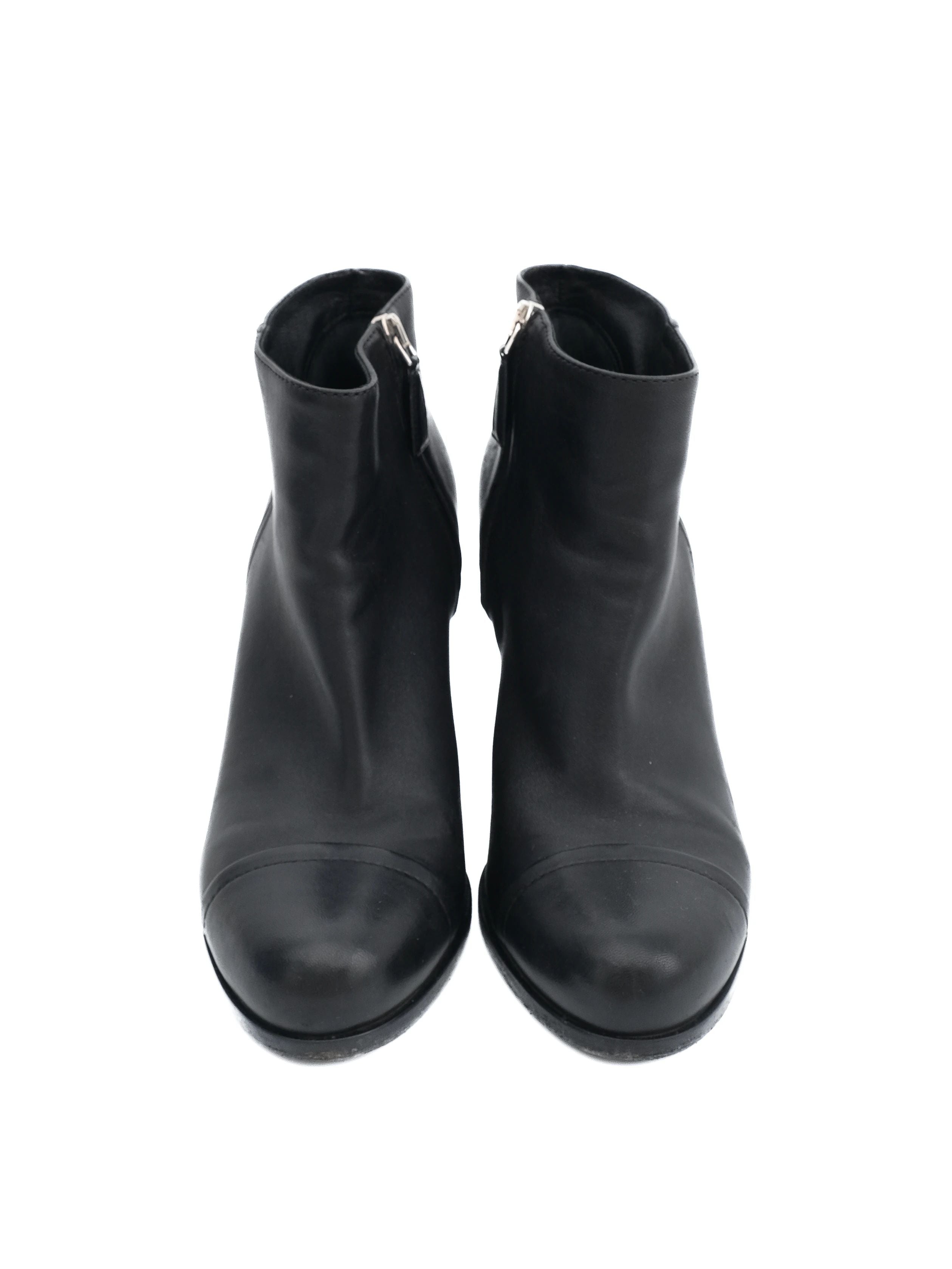 Excellent Prada Black Leather Ankle Boots Size 36.5 with Block Heel