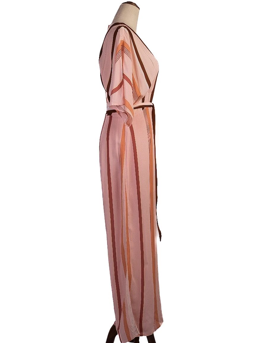 Average Condition Uterque Pink Striped Dress Size S V-Neck Wide Sleeves