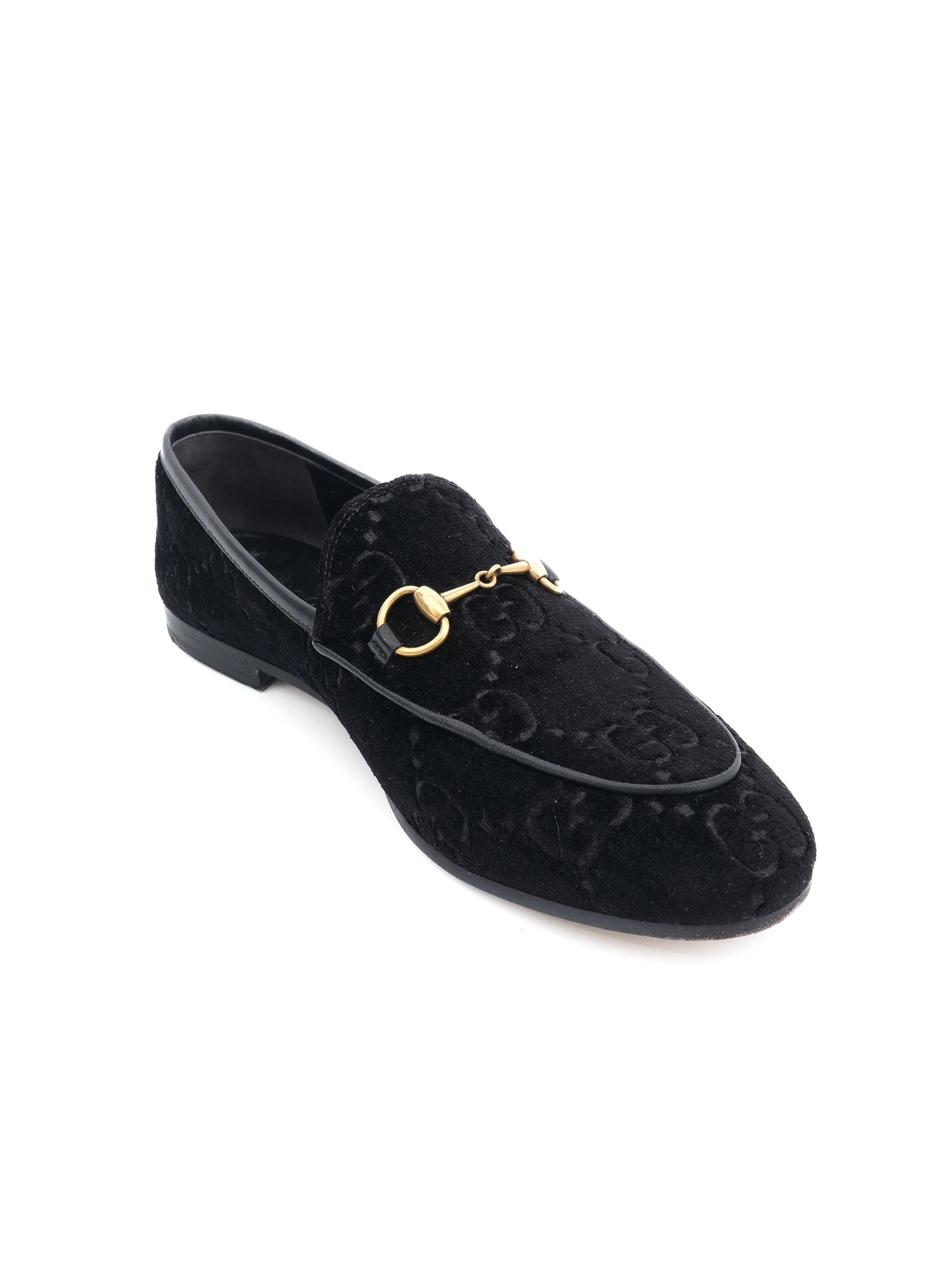 Excellent Gucci Black Genuine Suede Loafers Size 38 with Gold Bit Detail