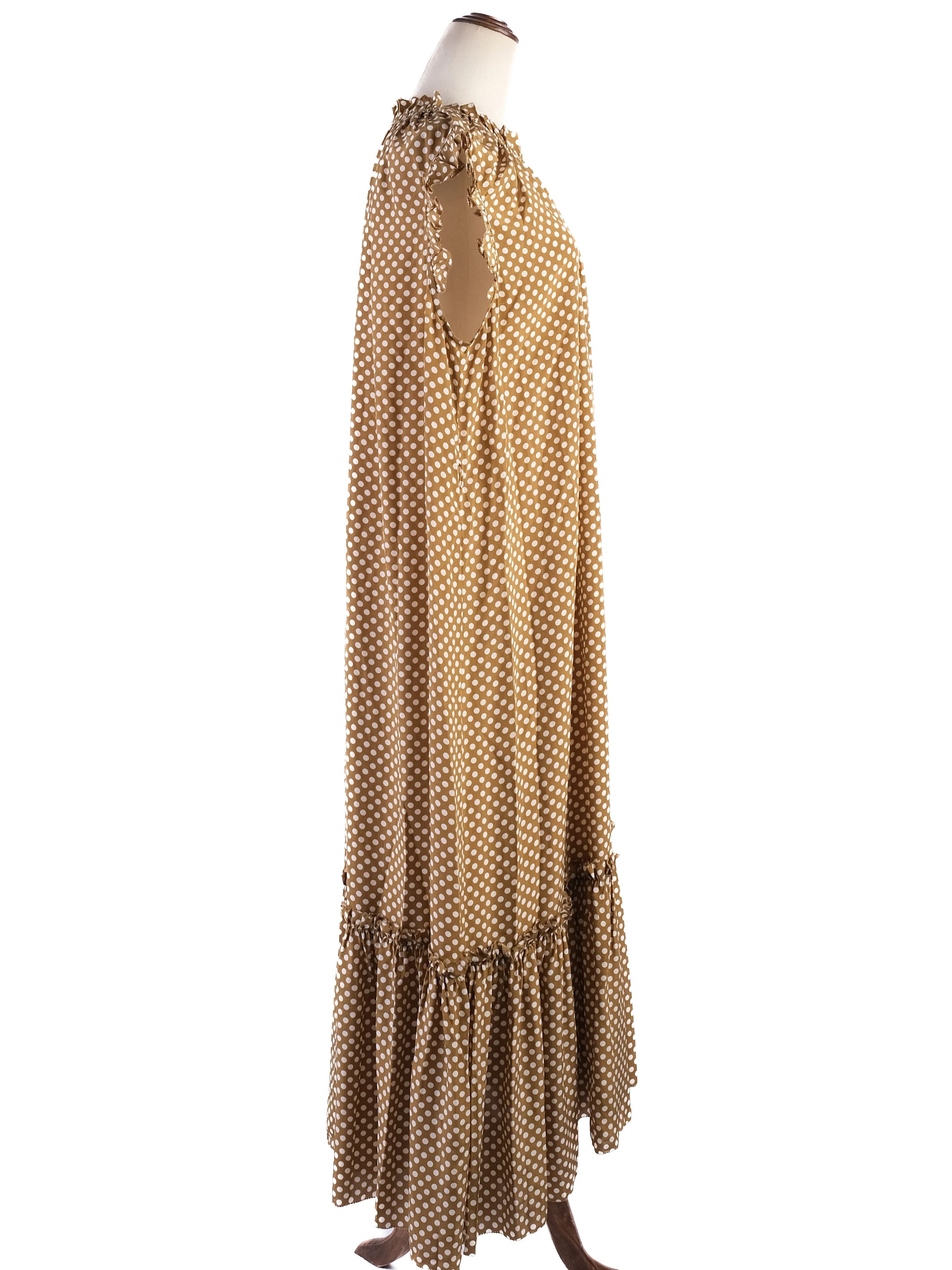 Excellent Zimmerman Ruffled Polka Dot Dress Brown Silk Size L