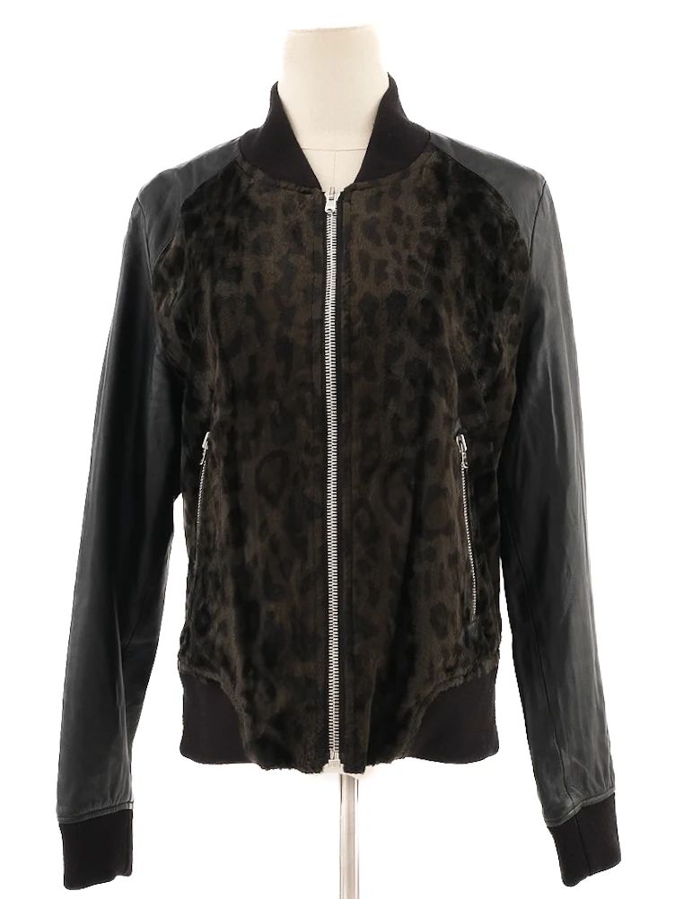 Excellent The Kooples Black Leopard Print Bomber Jacket Size M