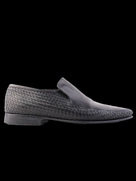 Excellent Bally Black Woven Leather Loafers Size 39 for Men