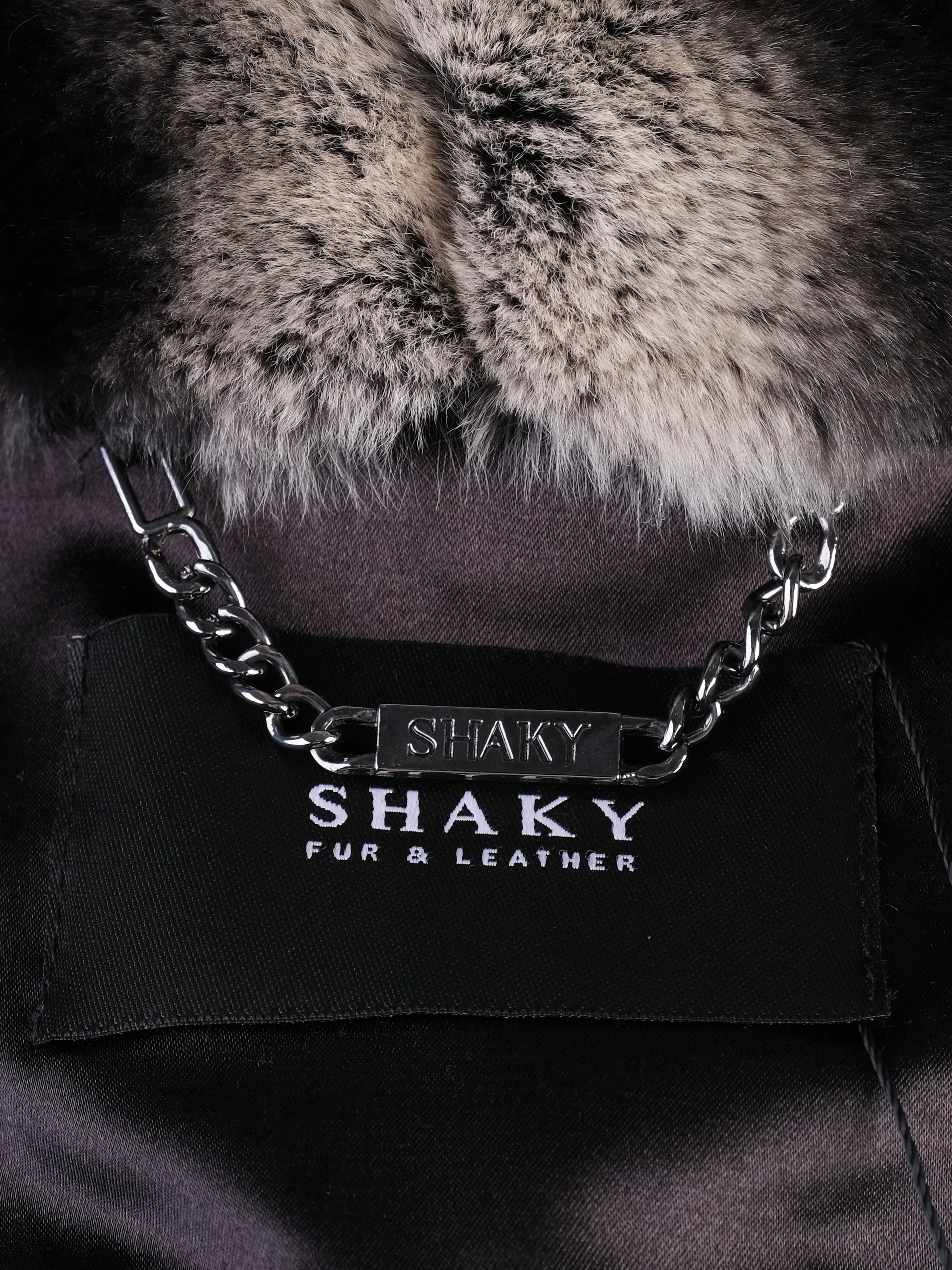 Excellent Shaky Fur Vest Black Gray Striped Pattern Size XS