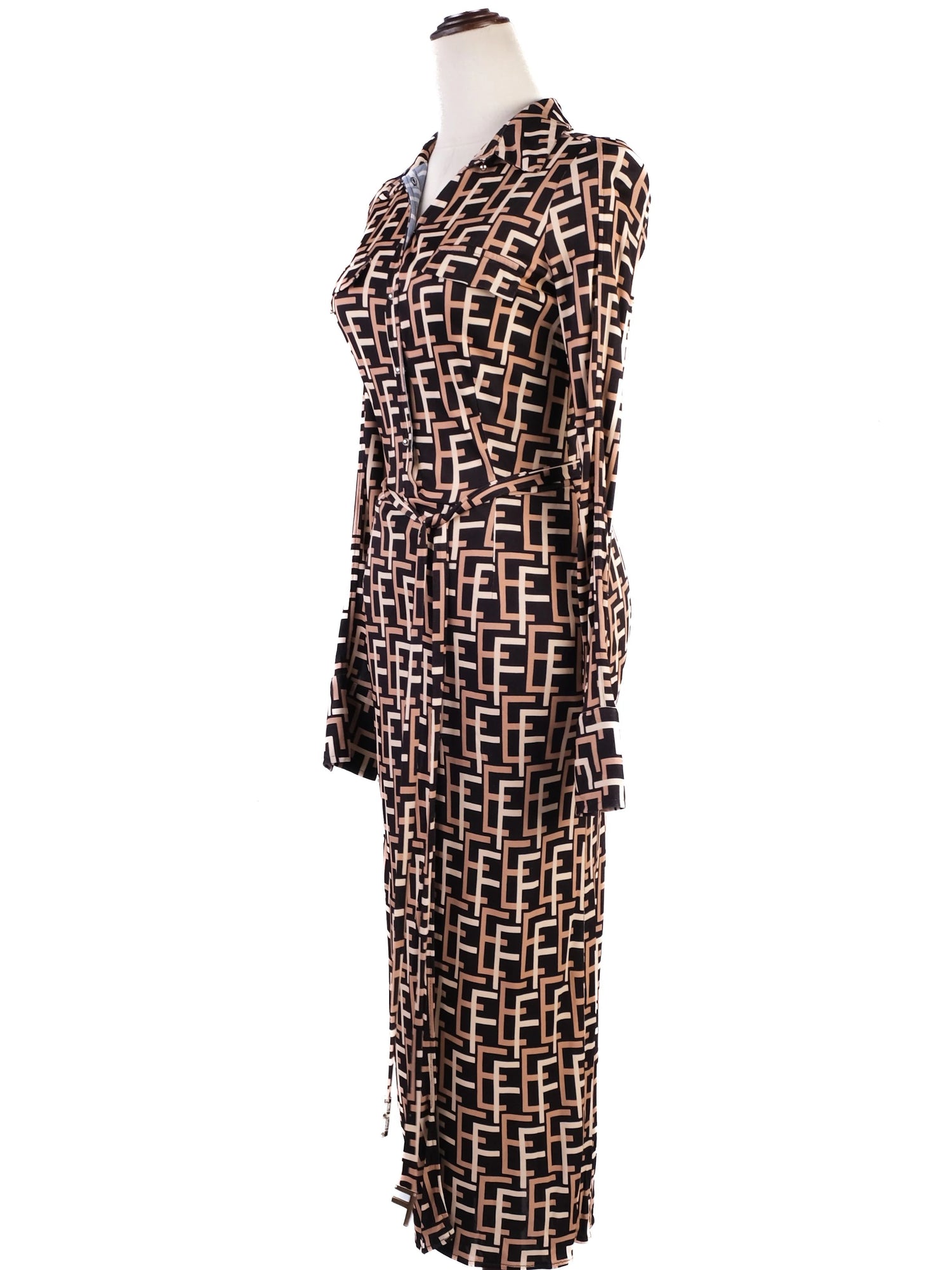 Elisabetta Franchi Dress FF Pattern Combined Color Viscose Excellent Condition