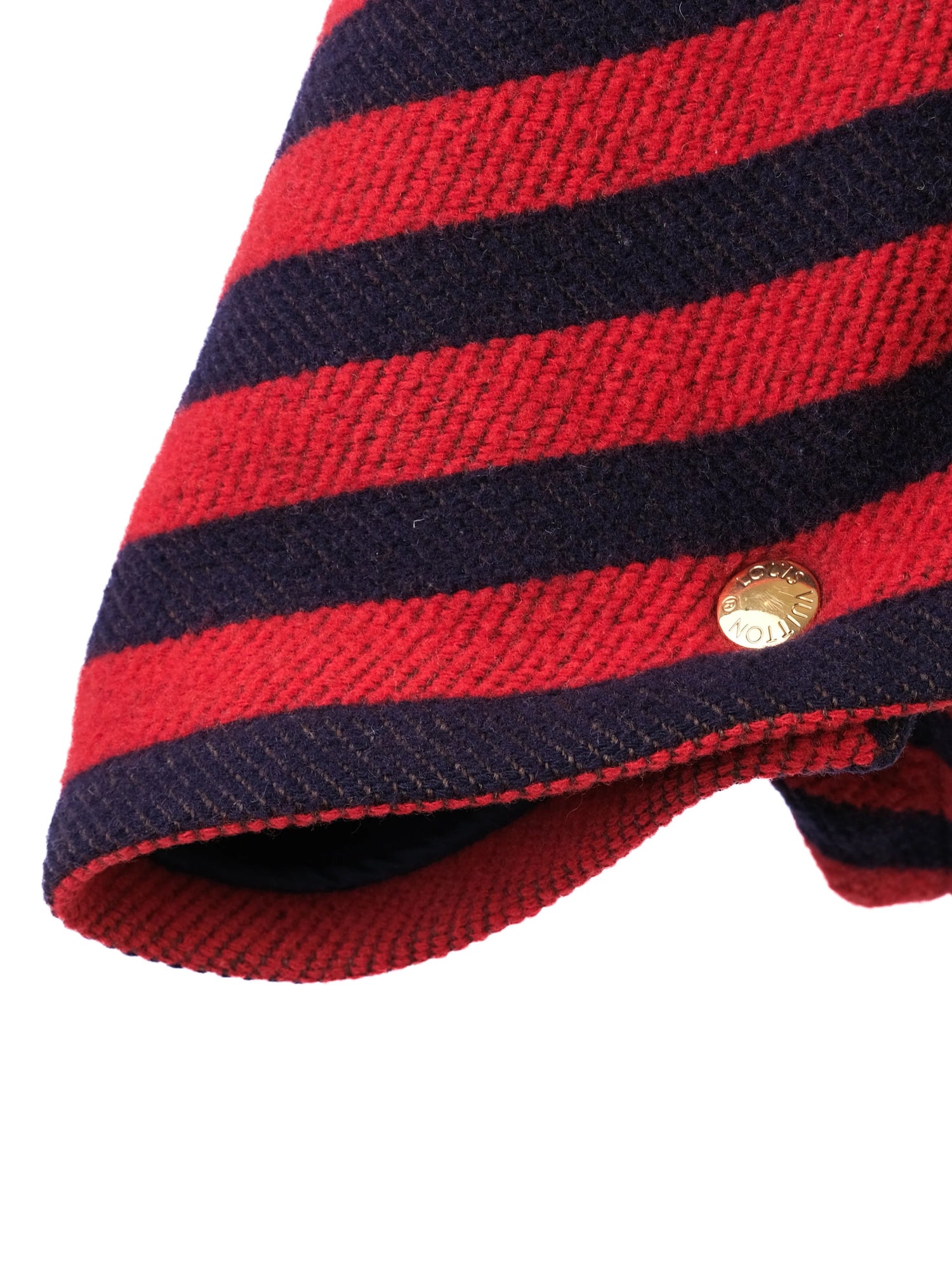 Excellent Louis Vuitton Red Black Wool Cape with Hood and Buttons