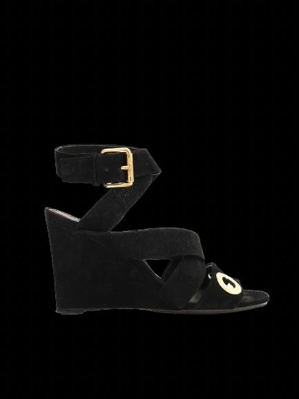 Excellent Louis Vuitton Black Suede Wedge Sandals Size 36.5