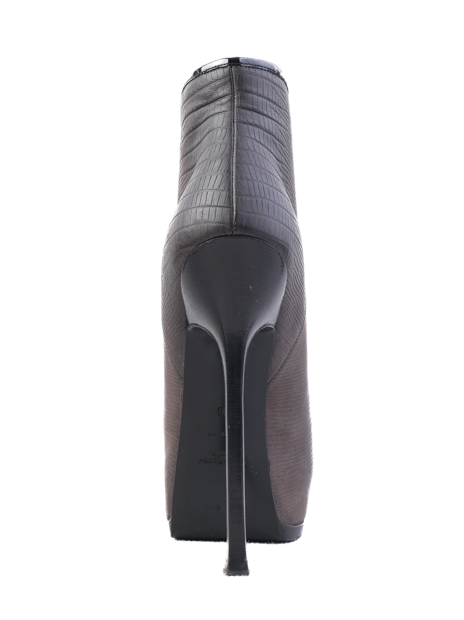 Excellent Yves Saint Laurent Gray Leather High-Heeled Ankle Boots Size 38