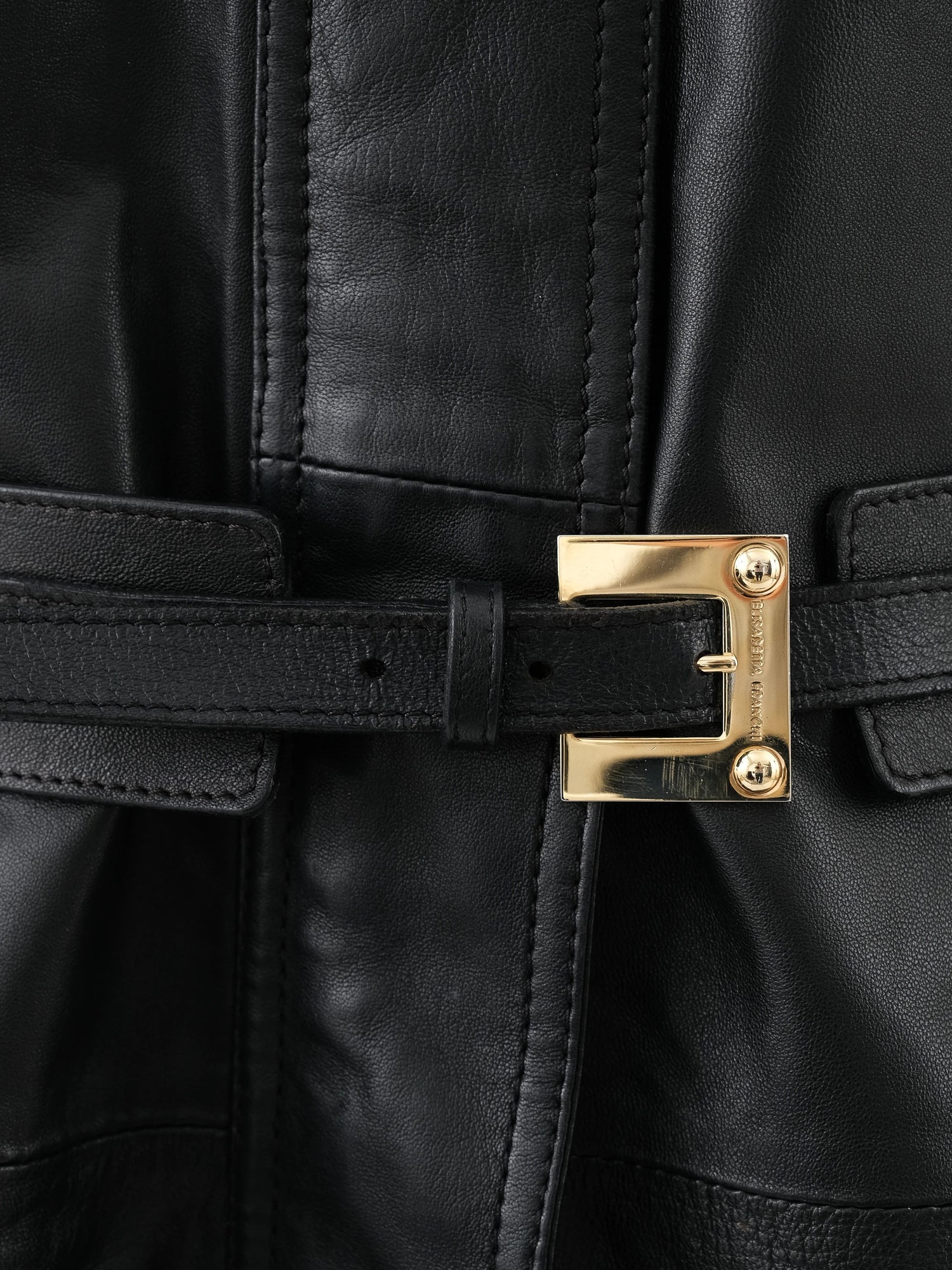 Excellent Elisabetta Franchi Black Leather Coat Size M