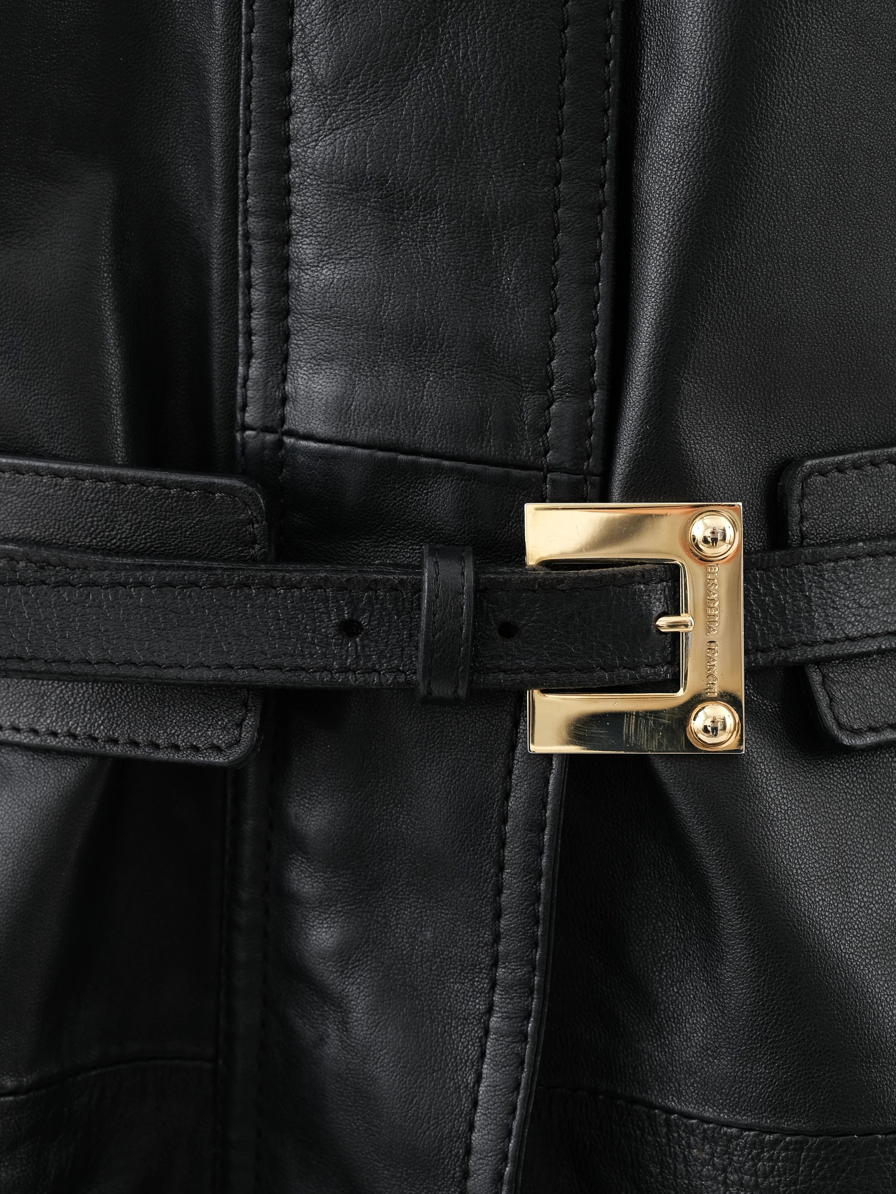 Excellent Elisabetta Franchi Black Leather Coat Size M