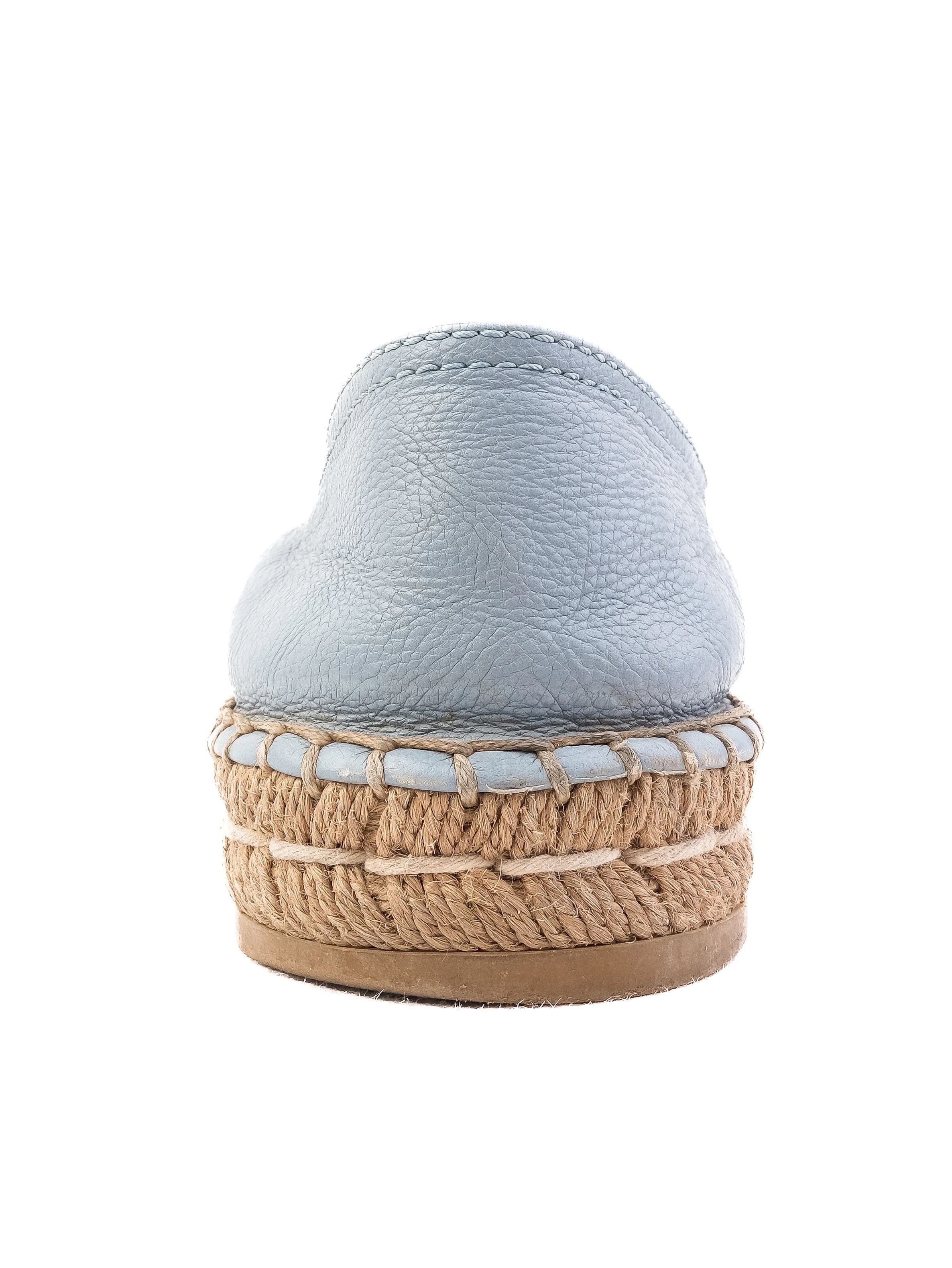 Excellent Prada Blue Leather Espadrille Shoes Size 37 Casual Style