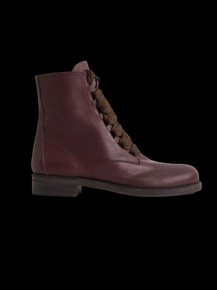 Chloe Red Leather Lace-Up Boots Size 40 with Side Zipper