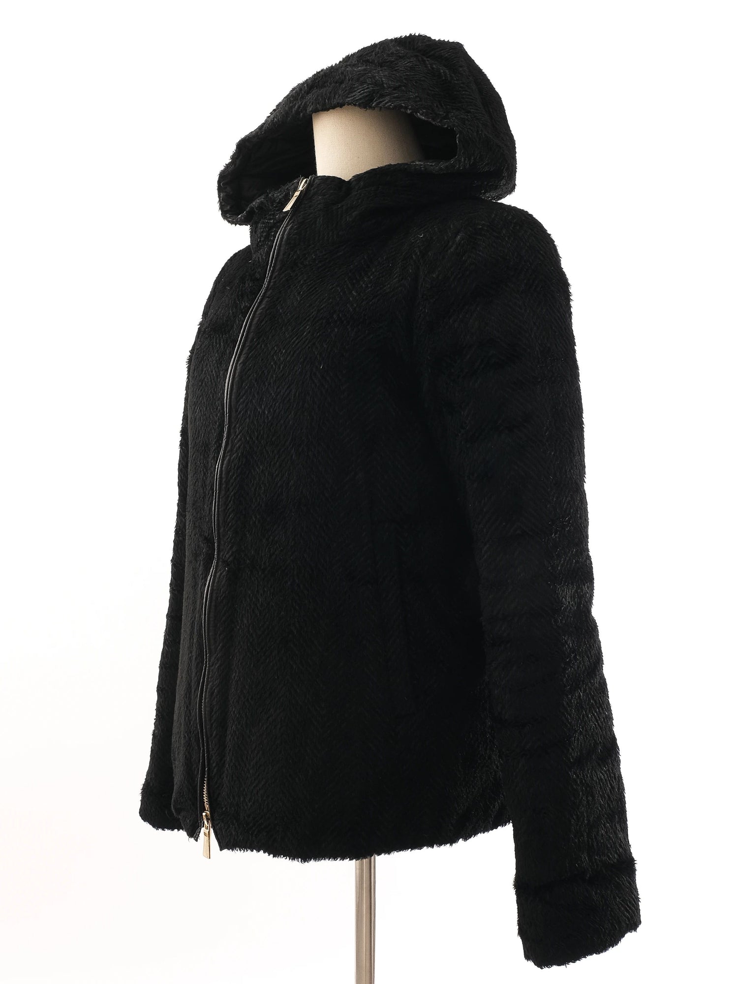 Excellent Marella Black Fur-Textured Jacket with Hood Size M
