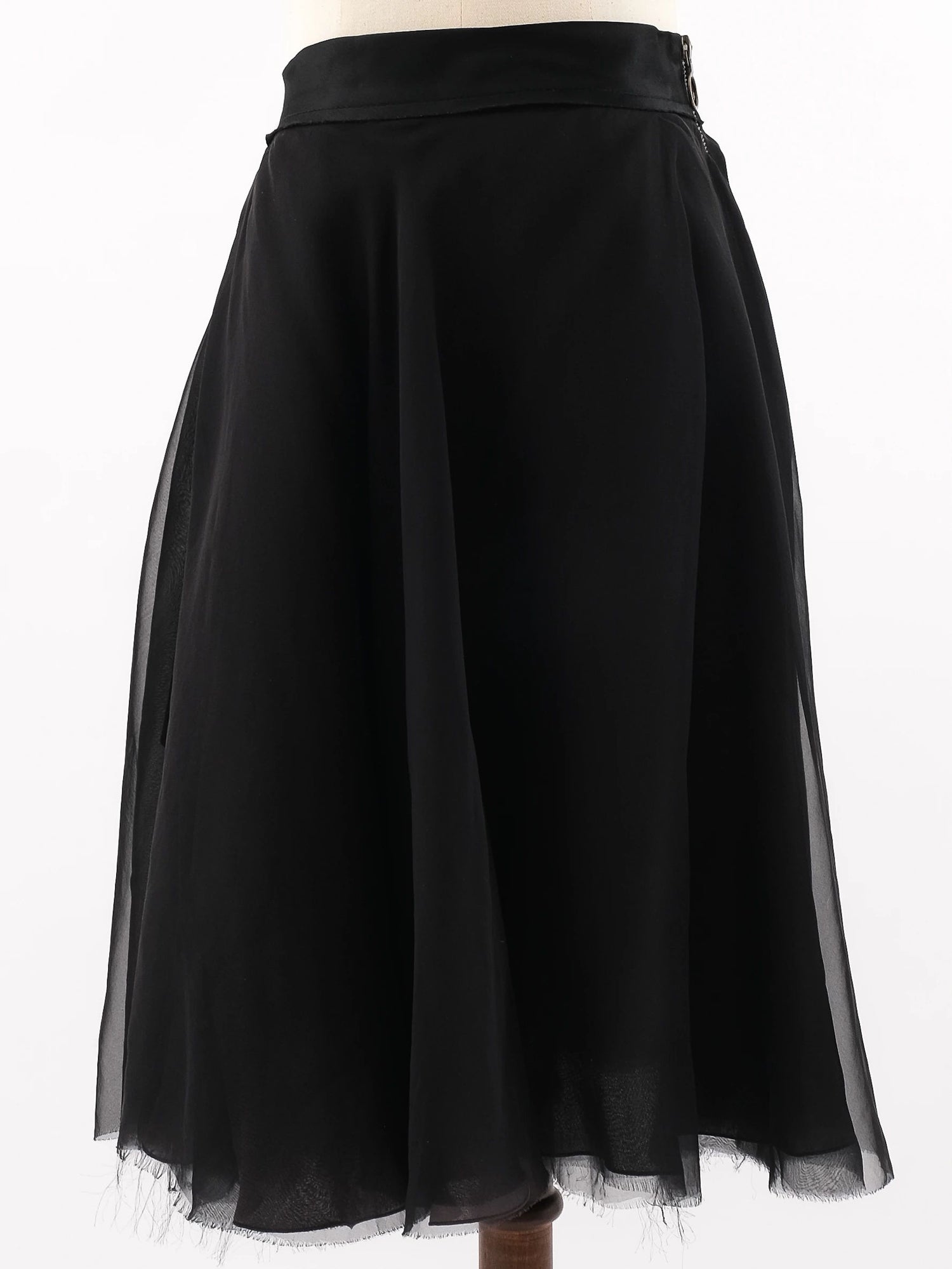 Excellent Lanvin Black Silk Skirt Size M with Sheer Overlay
