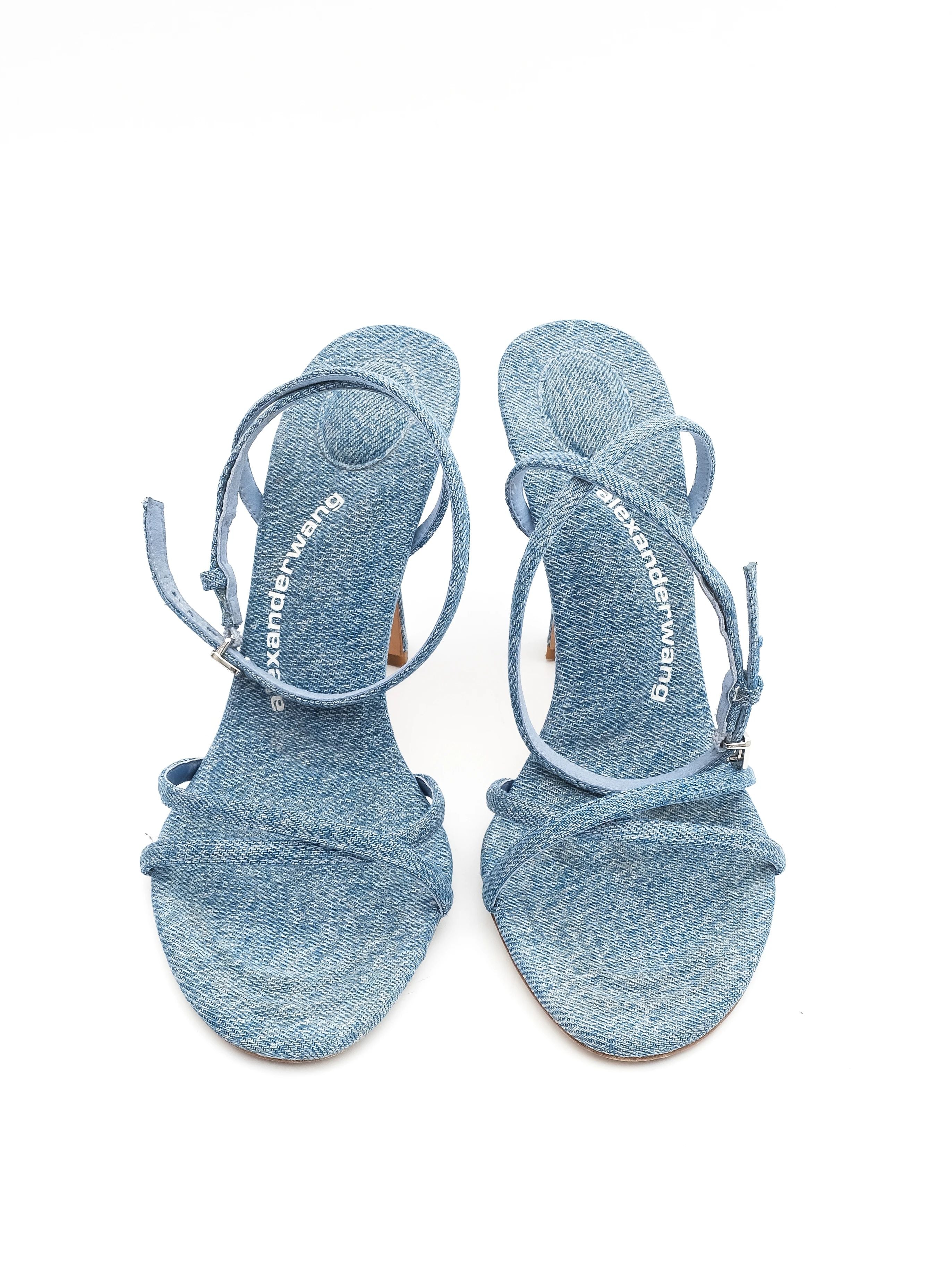 Excellent Alexander Wang Blue Leather High-Heeled Sandals Size 38