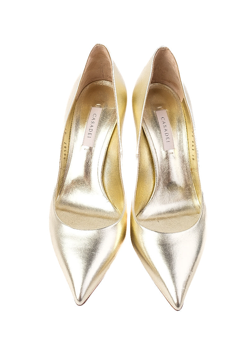 Perfect Casadei Yellow Metallic Leather High-Heeled Shoes Size 38