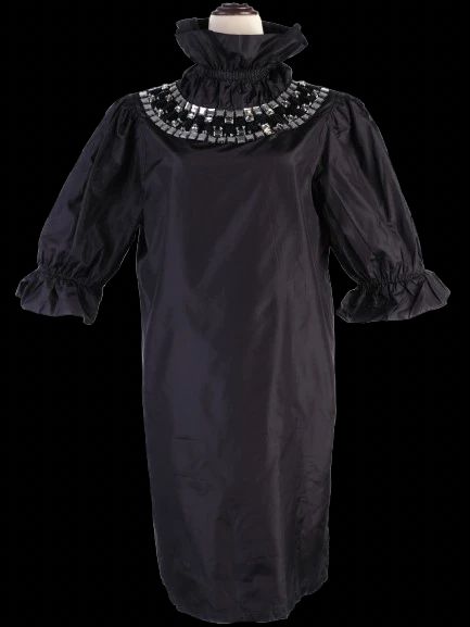 EXCELLENT Blumarine Black Silk Dress Size XL with Ruffled Collar
