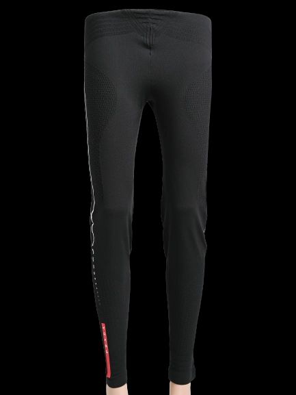NEW Prada Black Stretch Leggings M with Red Detail and Stripe