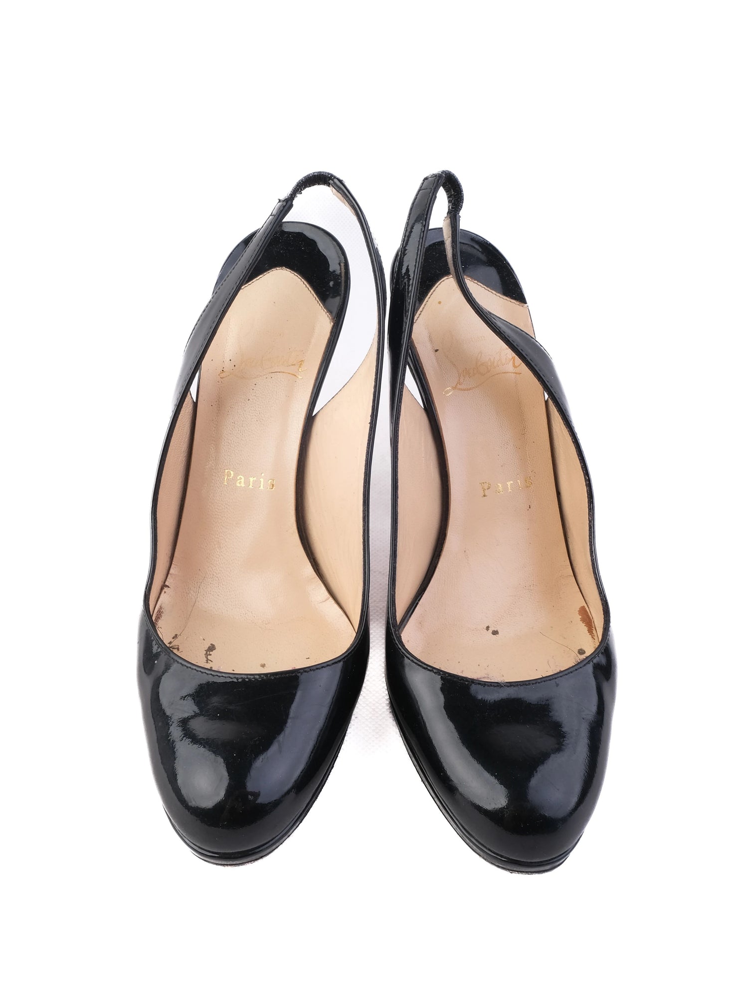 Good Condition Christian Louboutin Black Leather Slingback Size 38